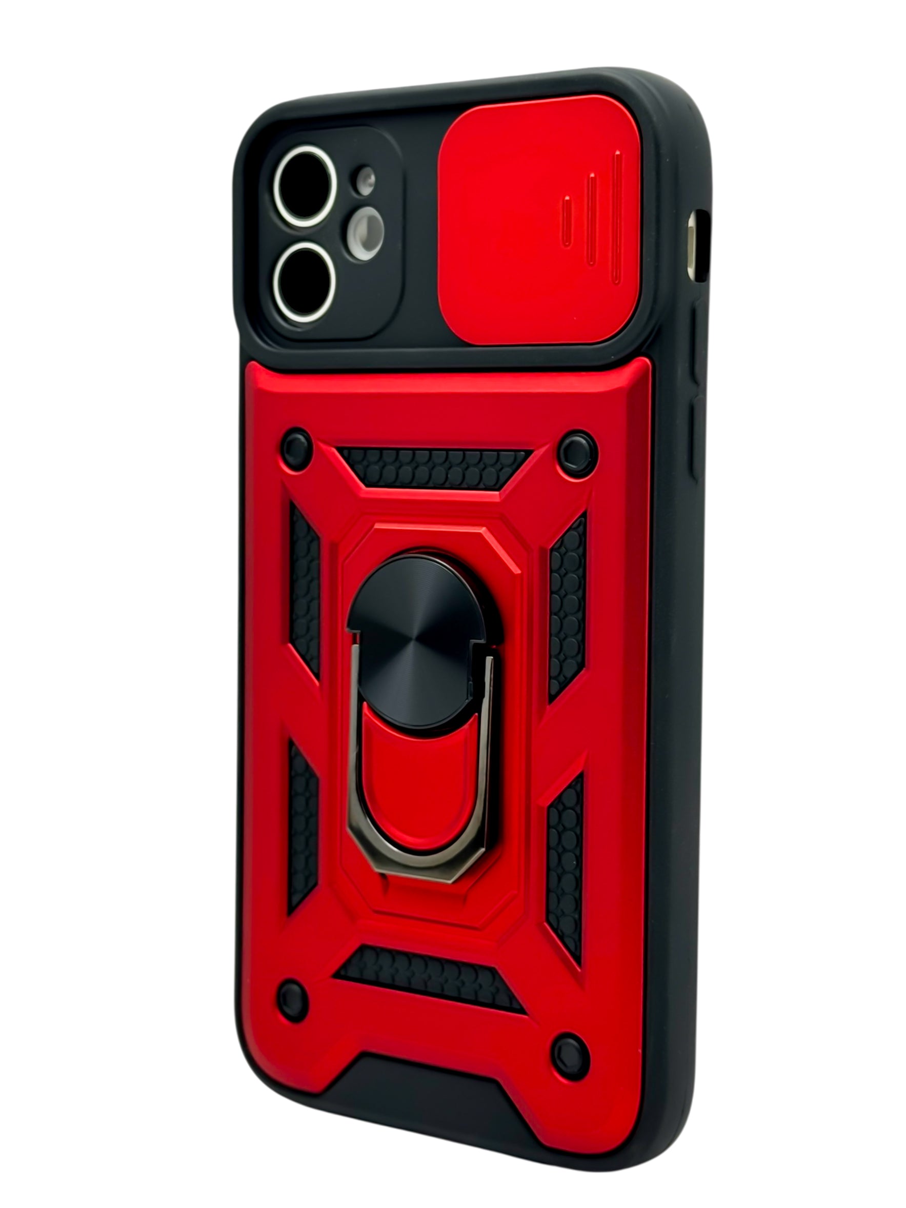 Funda Para iPhone 11 normal (6.1) rigida con doble proteccion en area de camaras y anillo roja