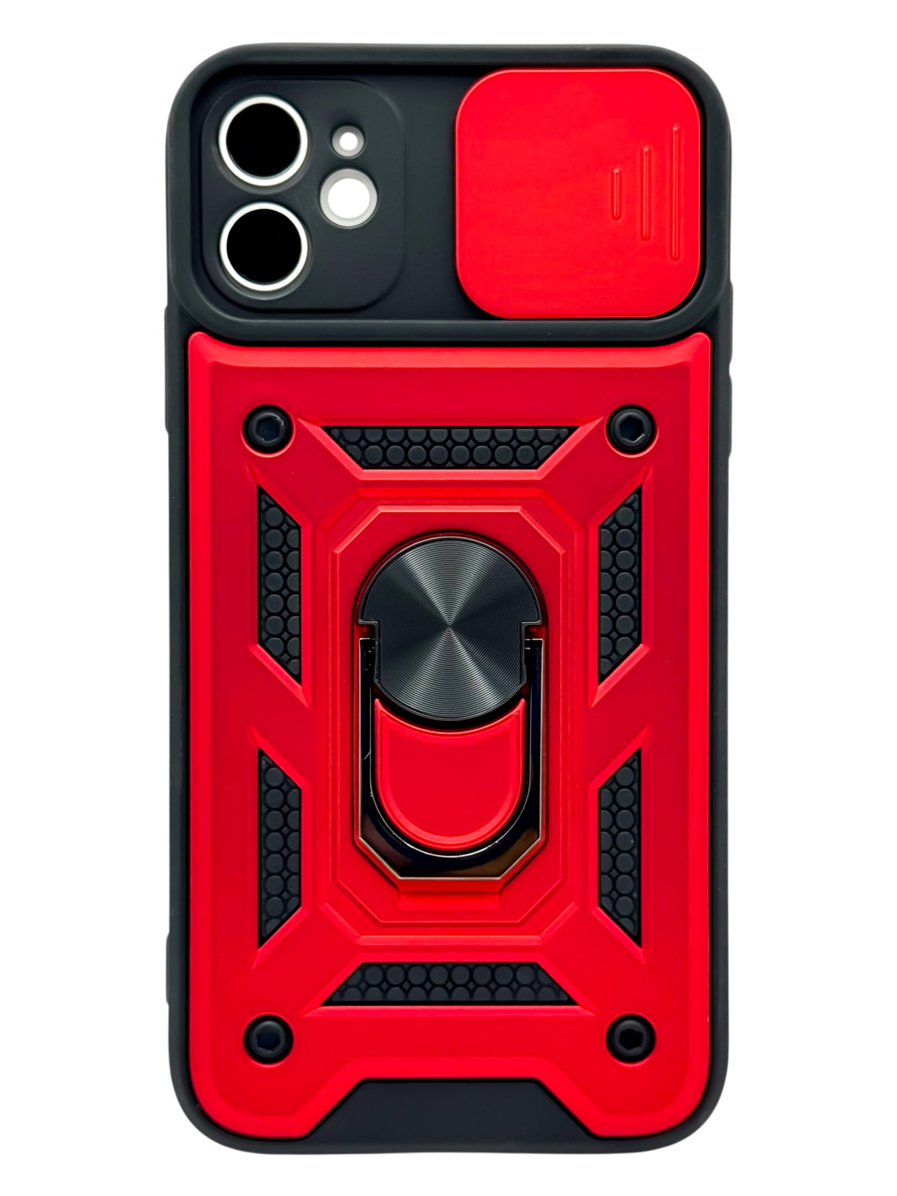 Funda Para iPhone 11 normal (6.1) rigida con doble proteccion en area de camaras y anillo roja