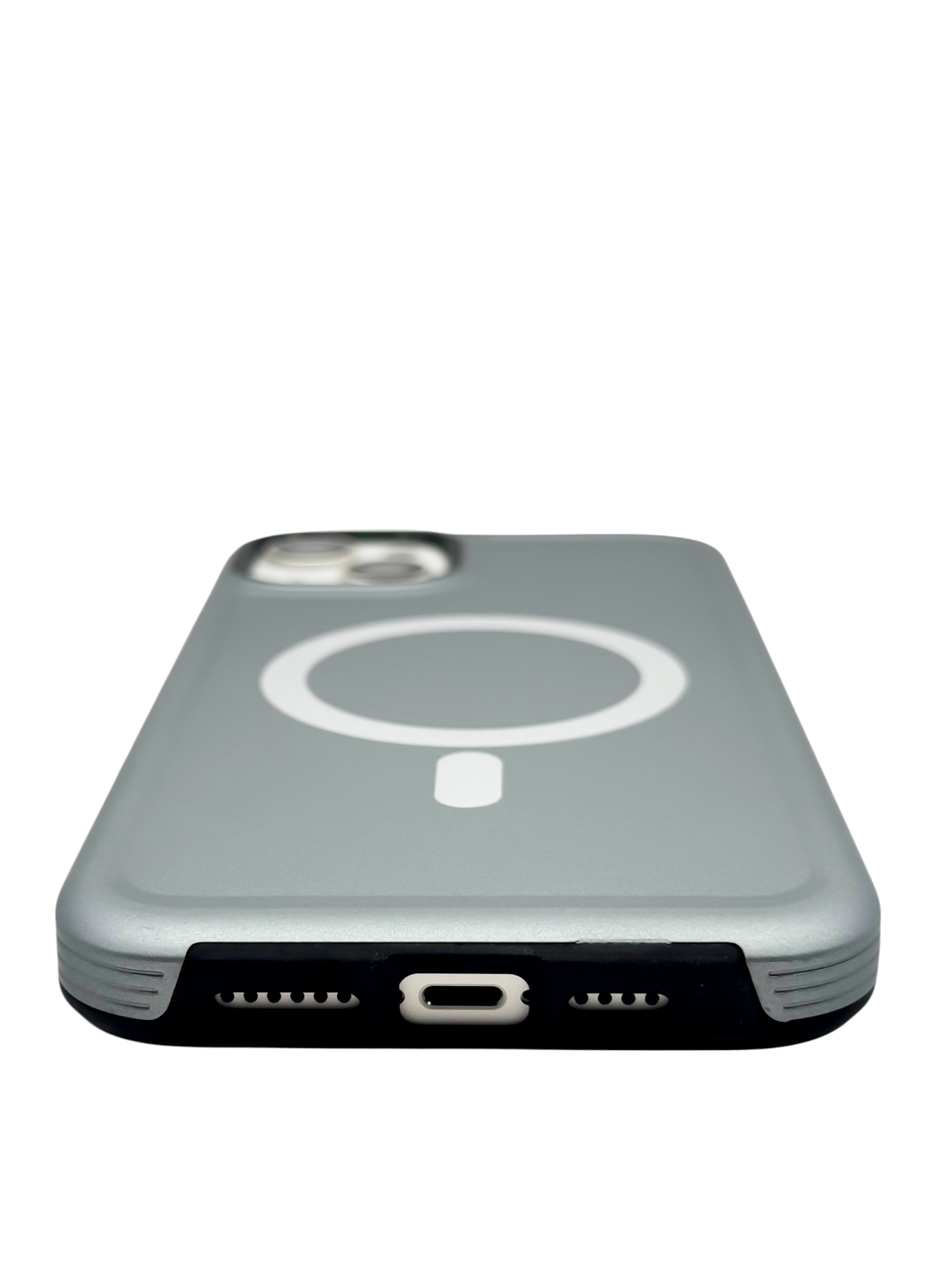 Funda para iPhone 14 plus (6.7) Rigida con aro magsafe textura suave plata