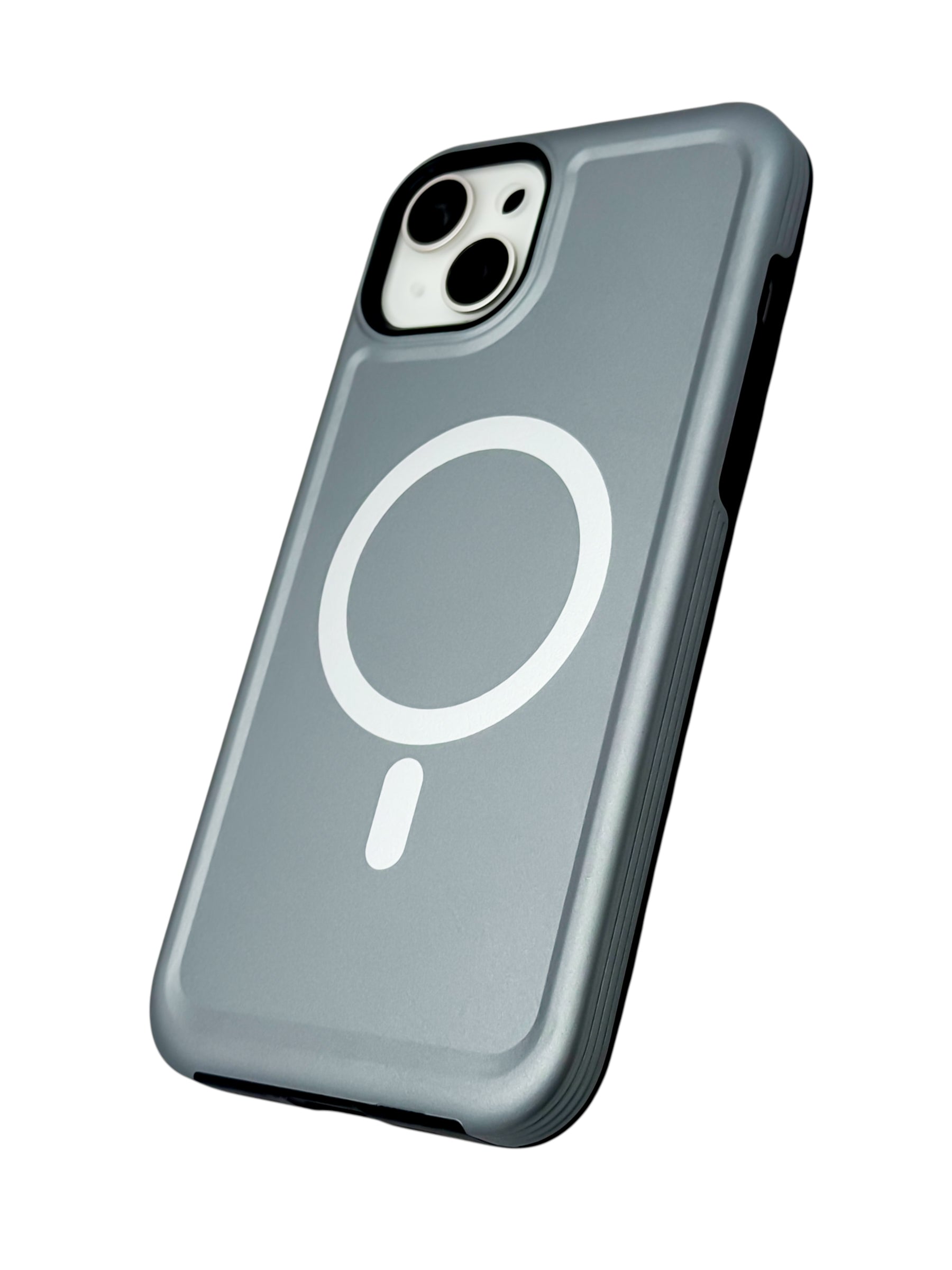 Funda para iPhone 14 plus (6.7) Rigida con aro magsafe textura suave plata