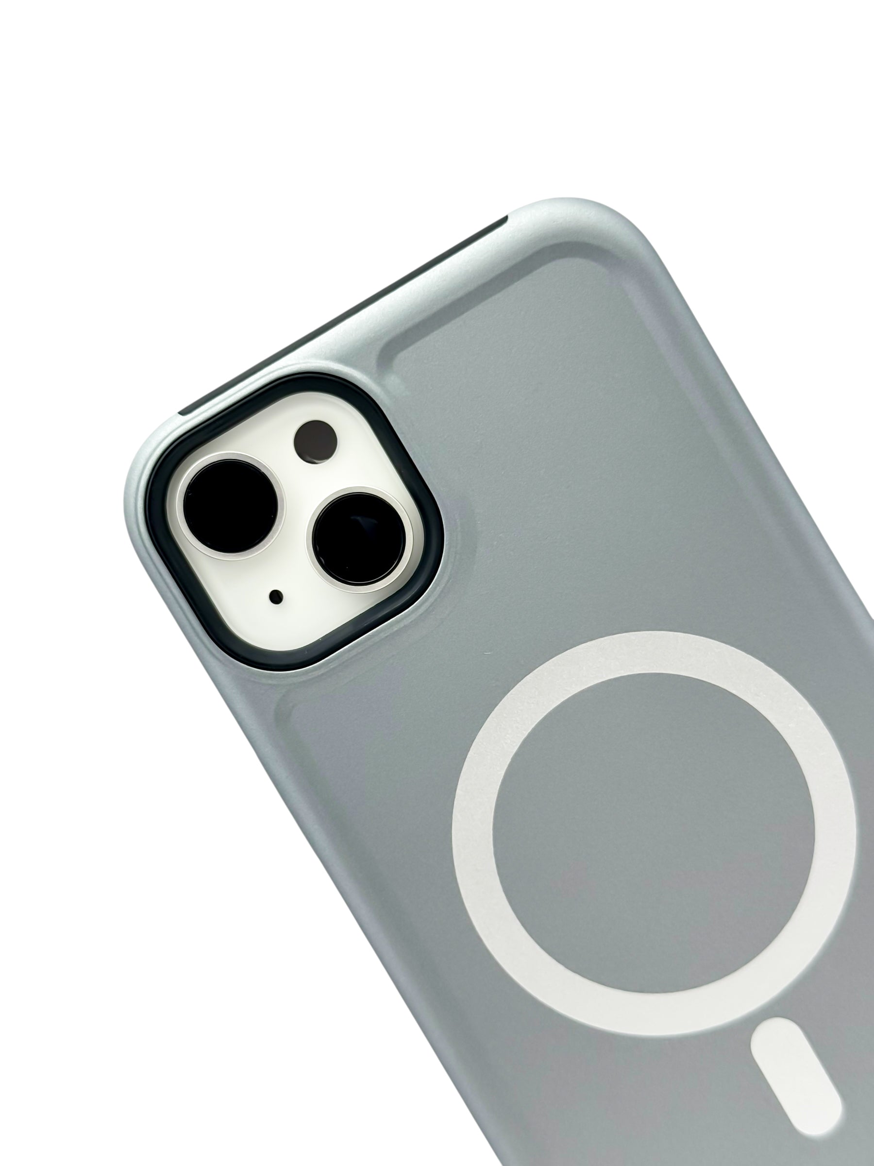 Funda para iPhone 14 plus (6.7) Rigida con aro magsafe textura suave plata