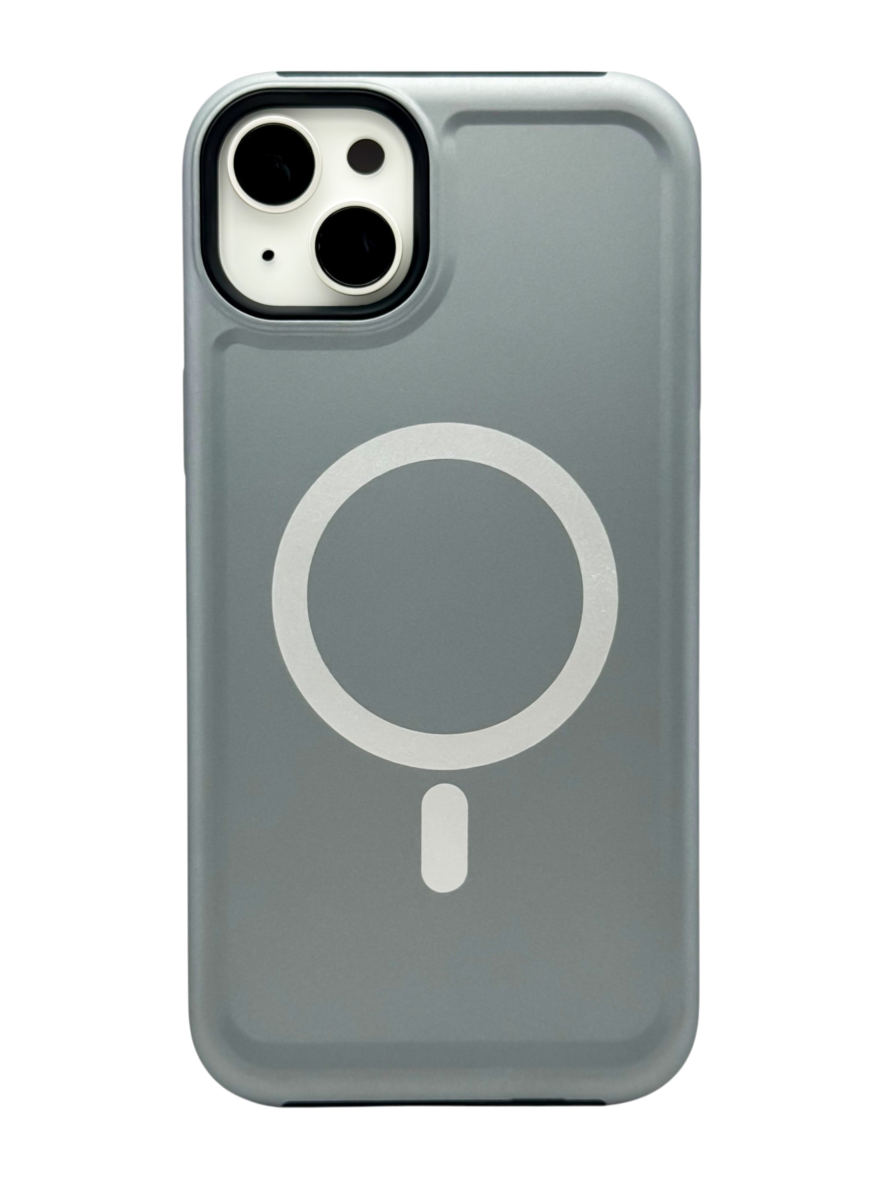 Funda para iPhone 14 plus (6.7) Rigida con aro magsafe textura suave plata