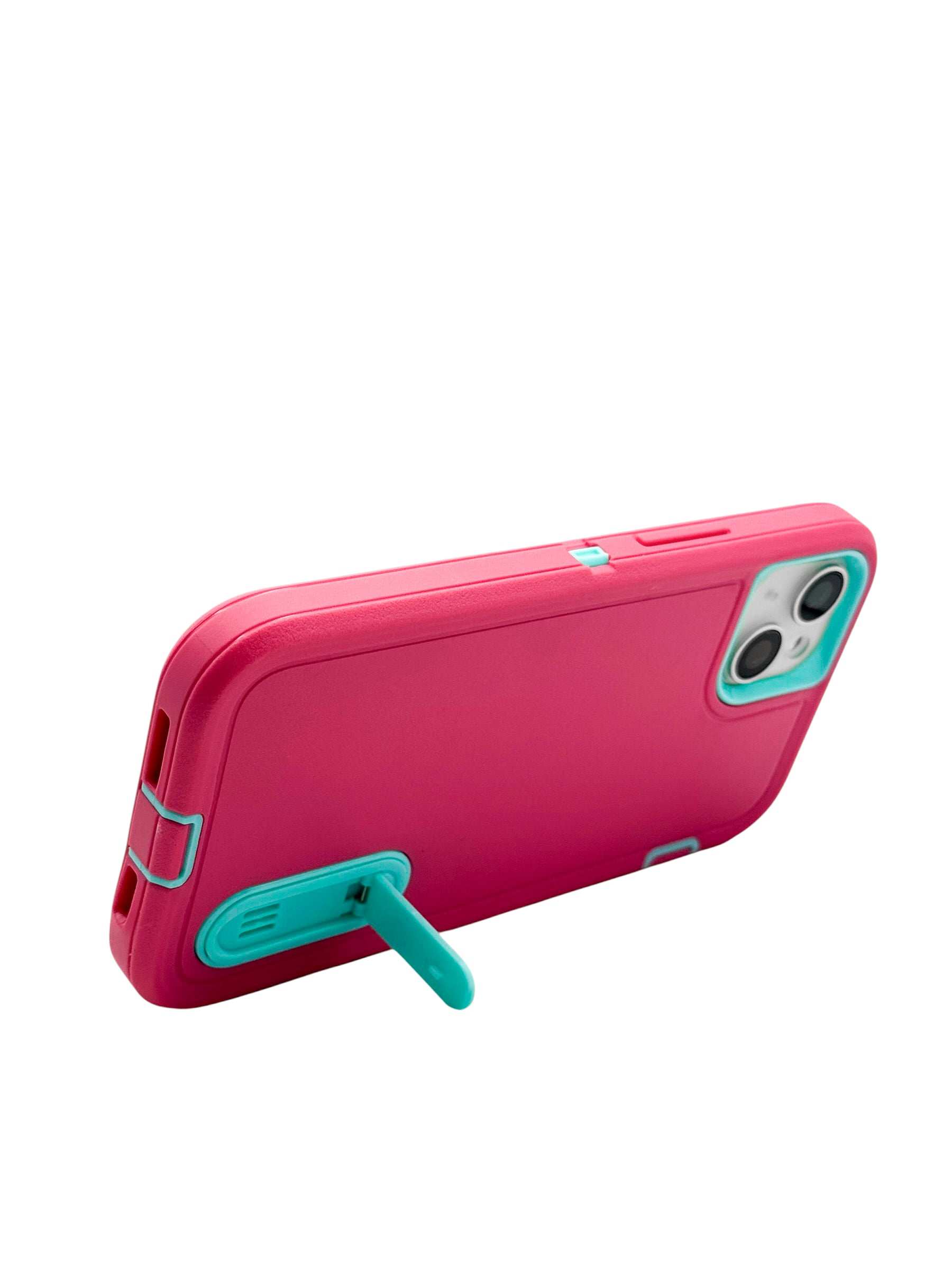 Funda para iPhone 14 plus (6.7) uso rudo extremo 3 en 1 con base de apoyo Rosa