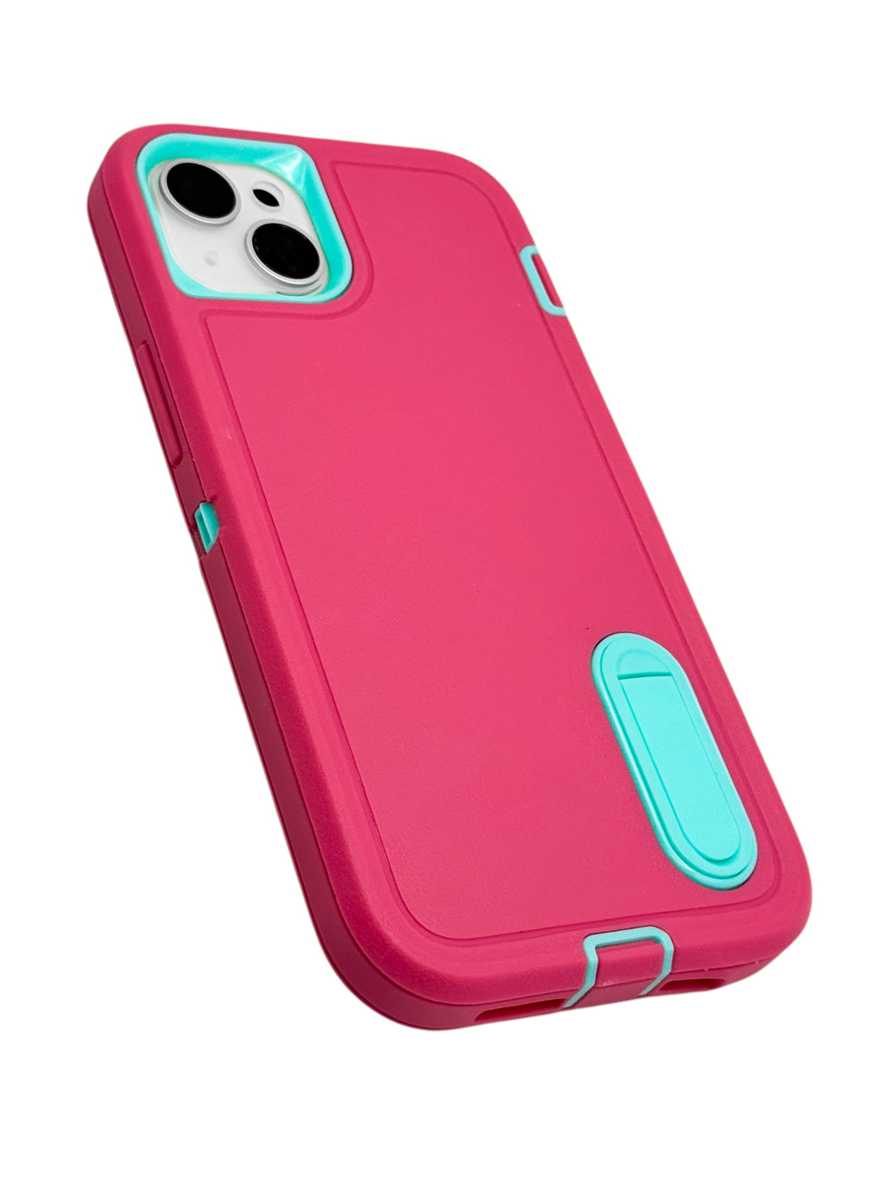 Funda para iPhone 14 plus (6.7) uso rudo extremo 3 en 1 con base de apoyo Rosa
