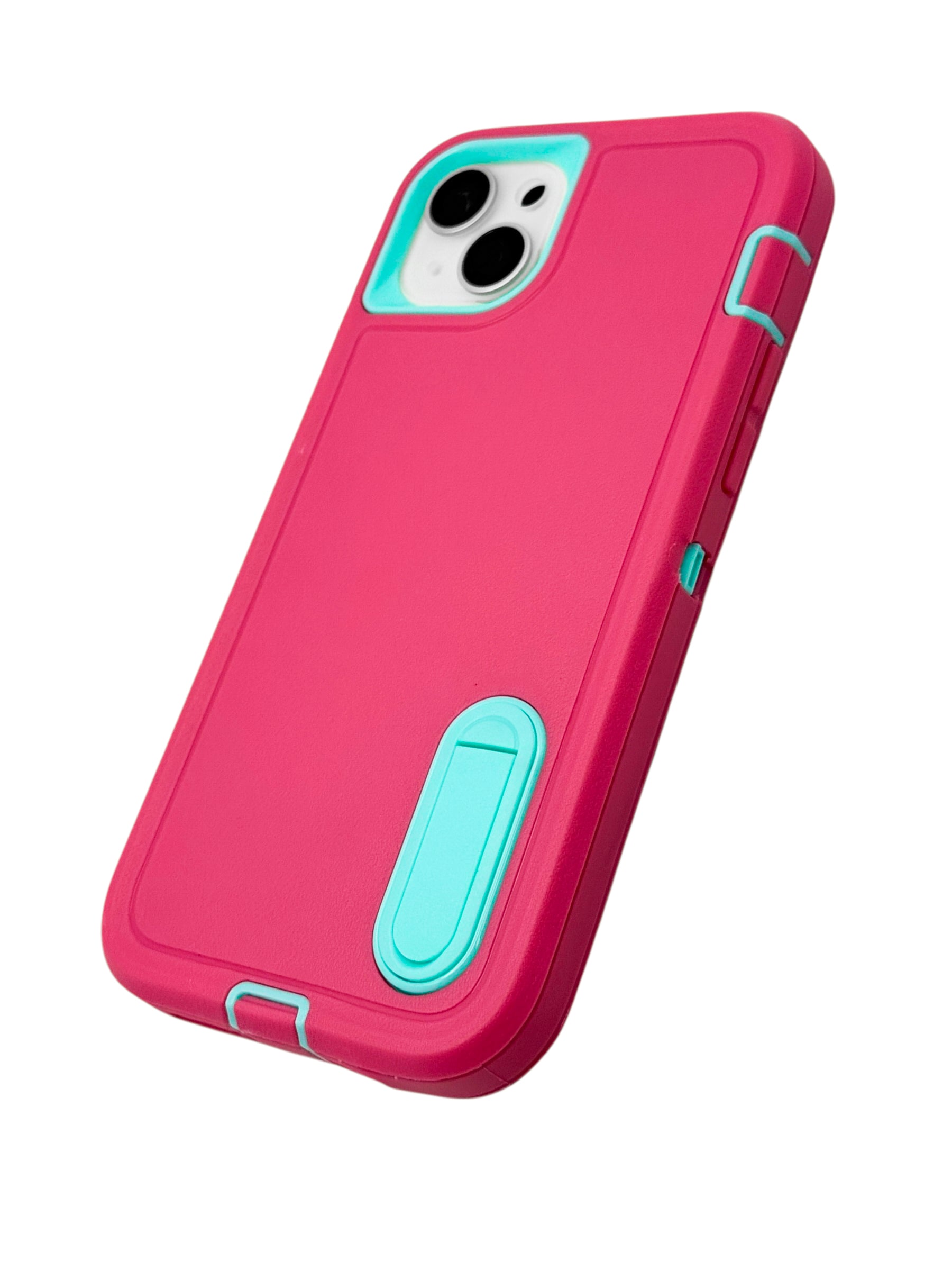 Funda para iPhone 14 plus (6.7) uso rudo extremo 3 en 1 con base de apoyo Rosa