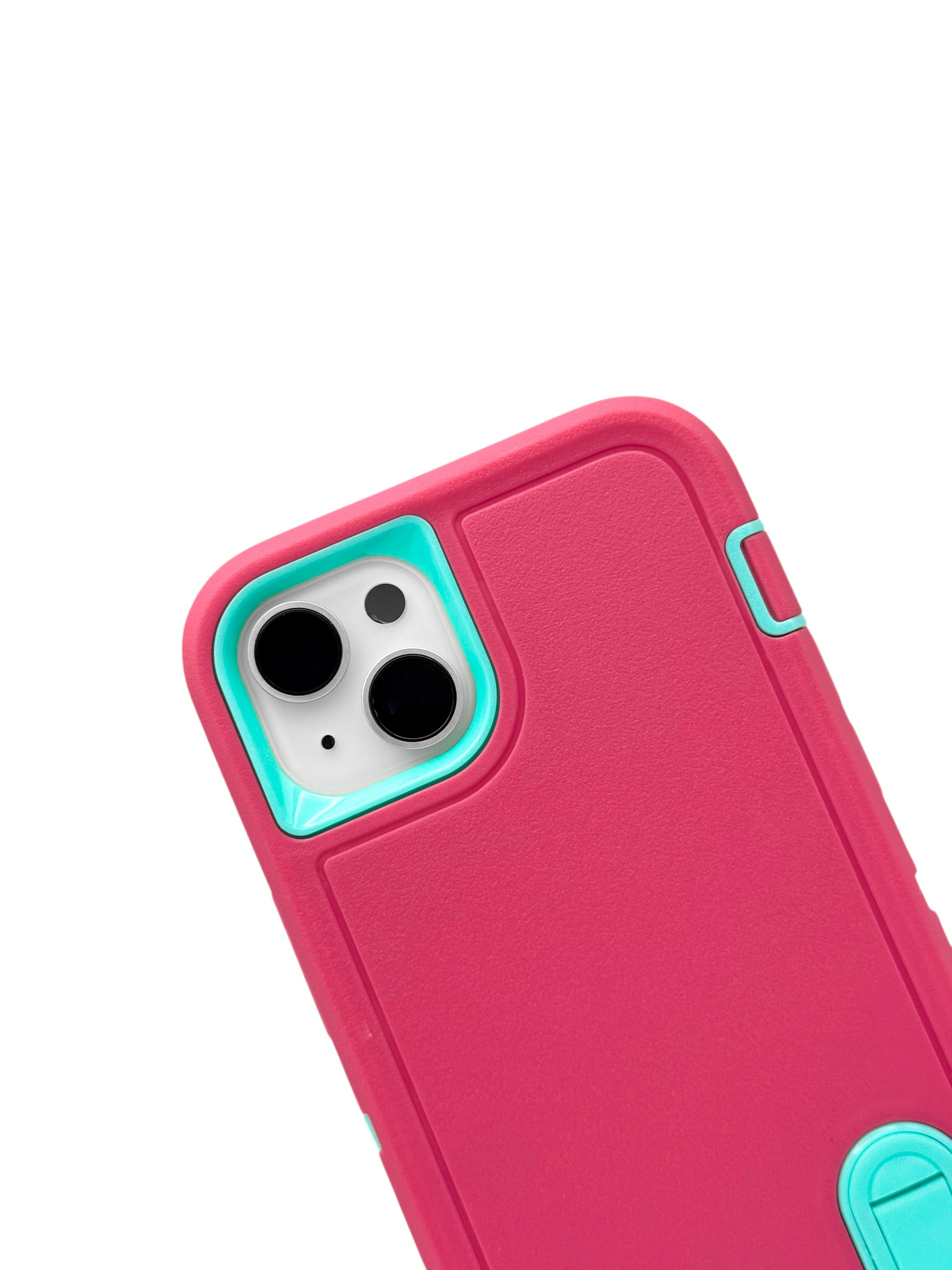 Funda para iPhone 14 plus (6.7) uso rudo extremo 3 en 1 con base de apoyo Rosa