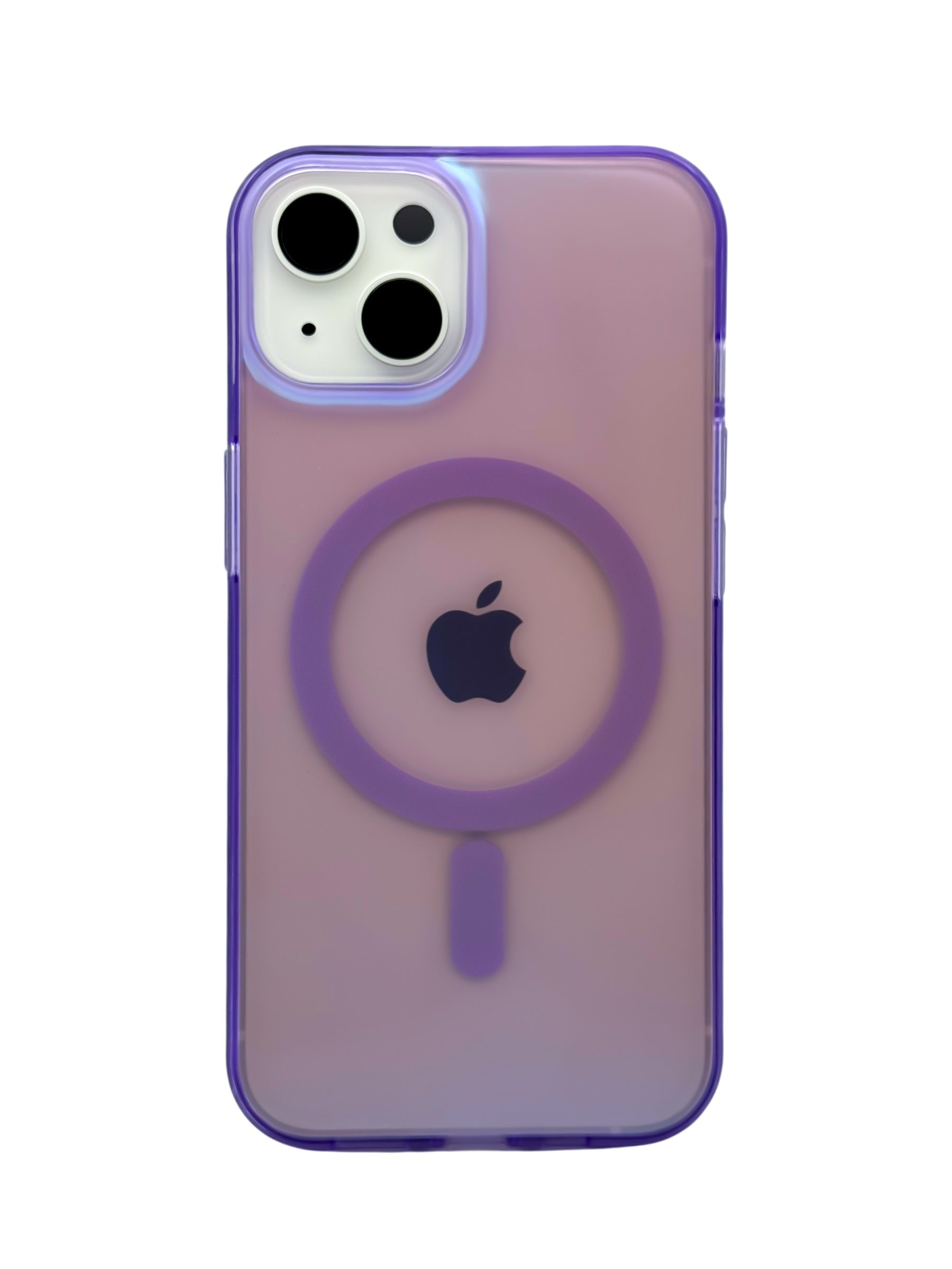 Funda para iPhone 15 normal (6.1) Rigida con aro magsafe efecto tornasol morado