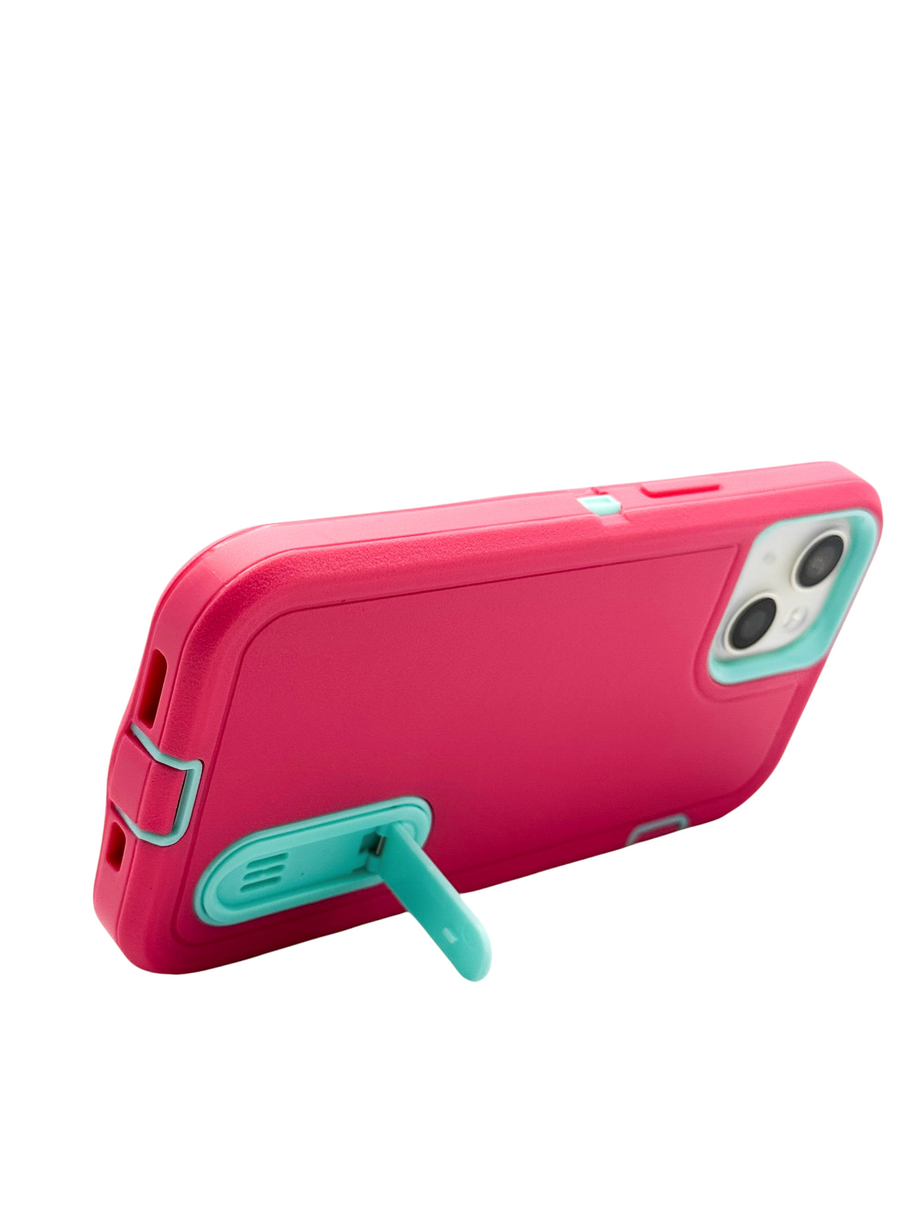 Funda para iPhone 14 normal (6.1) uso rudo extremo 3 en 1 con base de apoyo Rosa