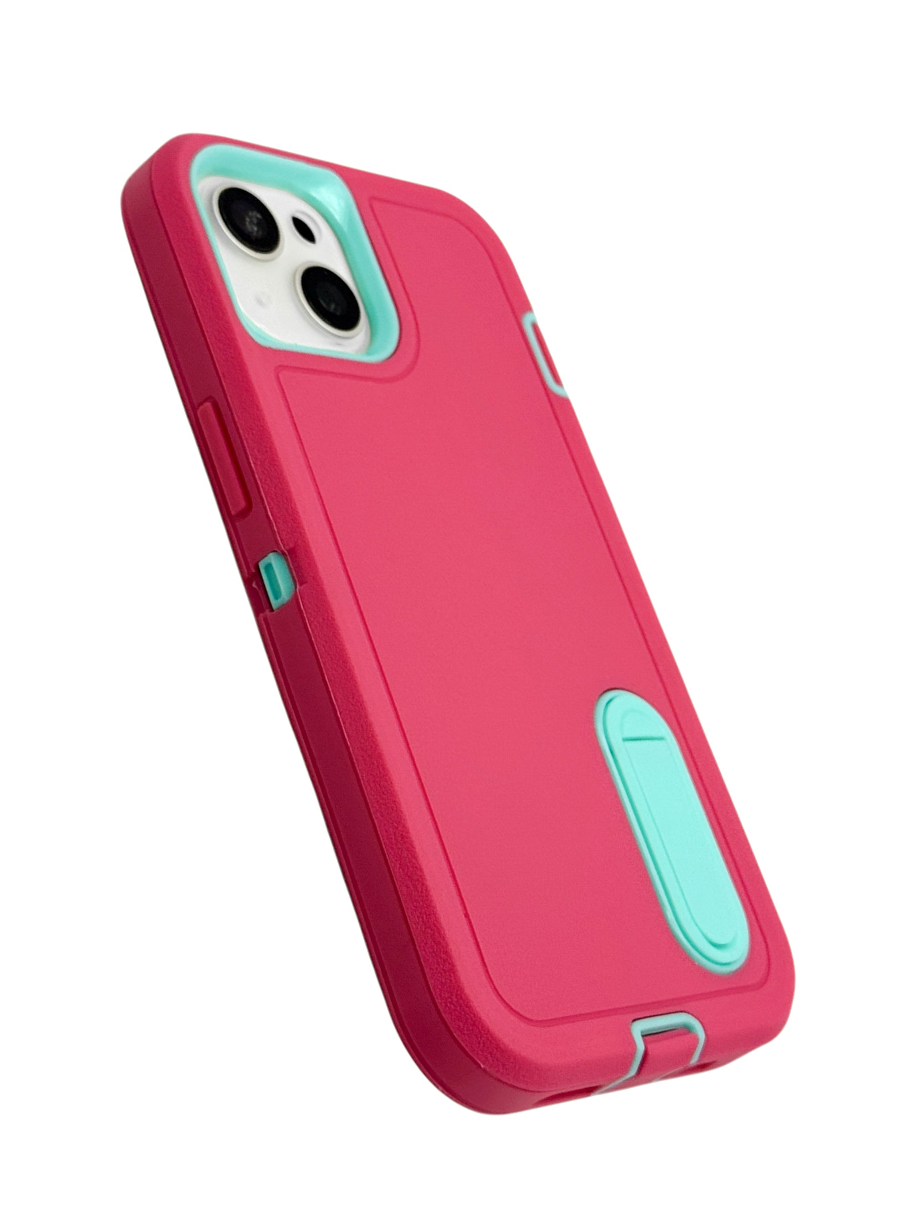 Funda para iPhone 14 normal (6.1) uso rudo extremo 3 en 1 con base de apoyo Rosa