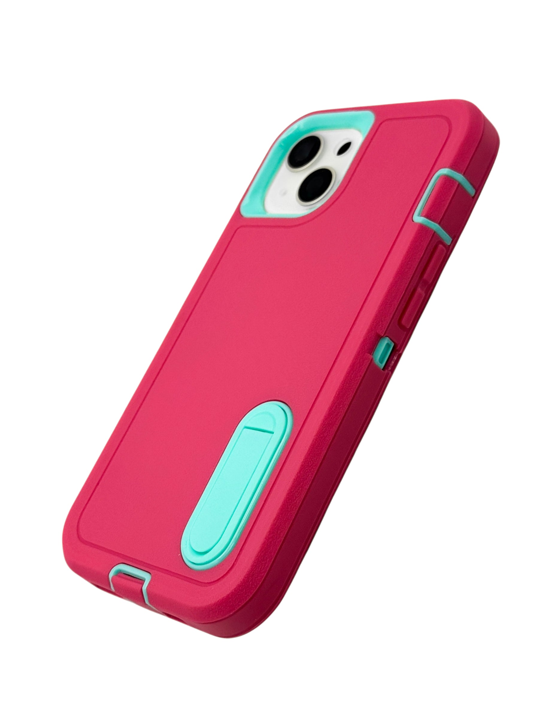 Funda para iPhone 14 normal (6.1) uso rudo extremo 3 en 1 con base de apoyo Rosa