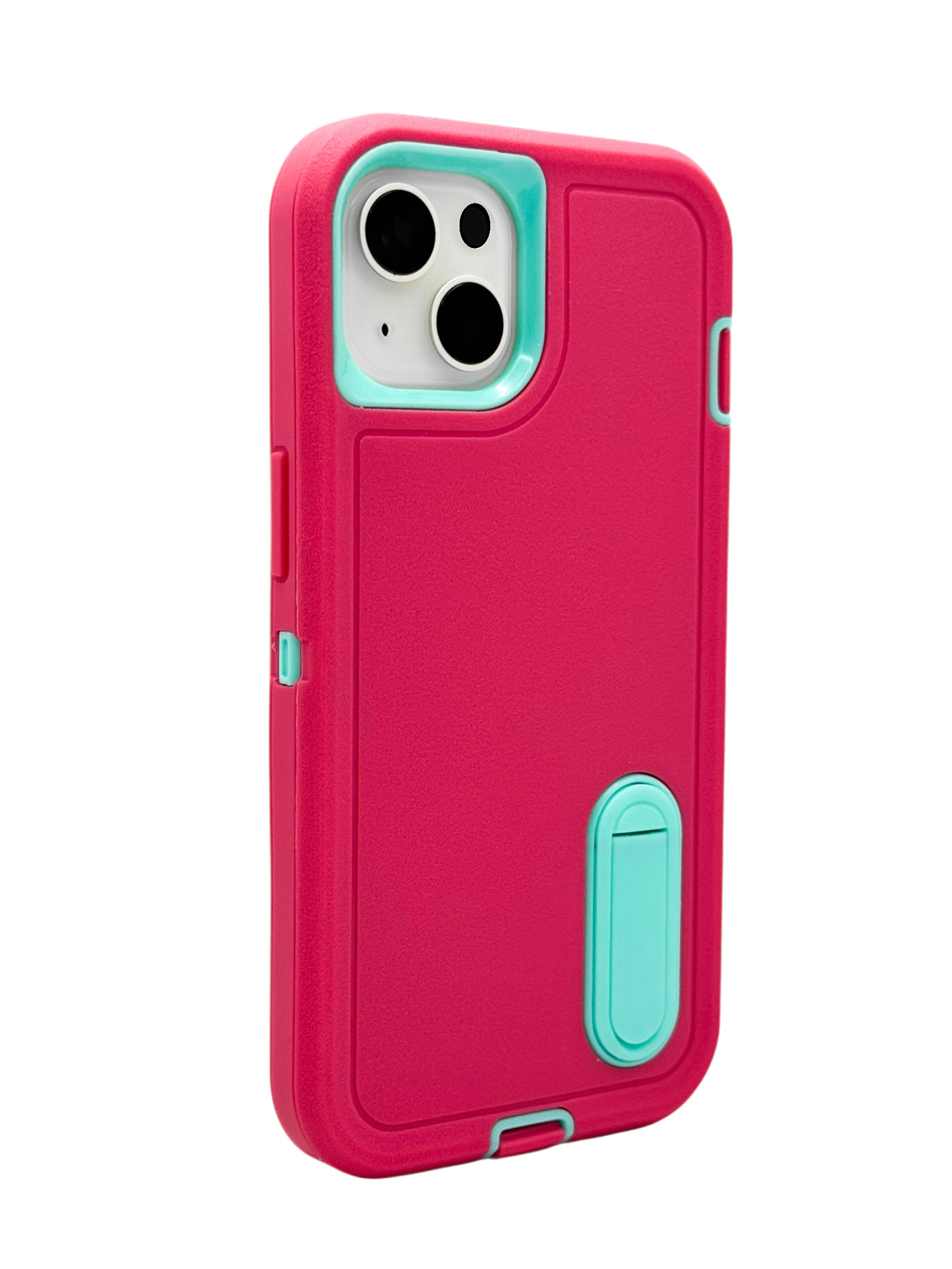 Funda para iPhone 14 normal (6.1) uso rudo extremo 3 en 1 con base de apoyo Rosa