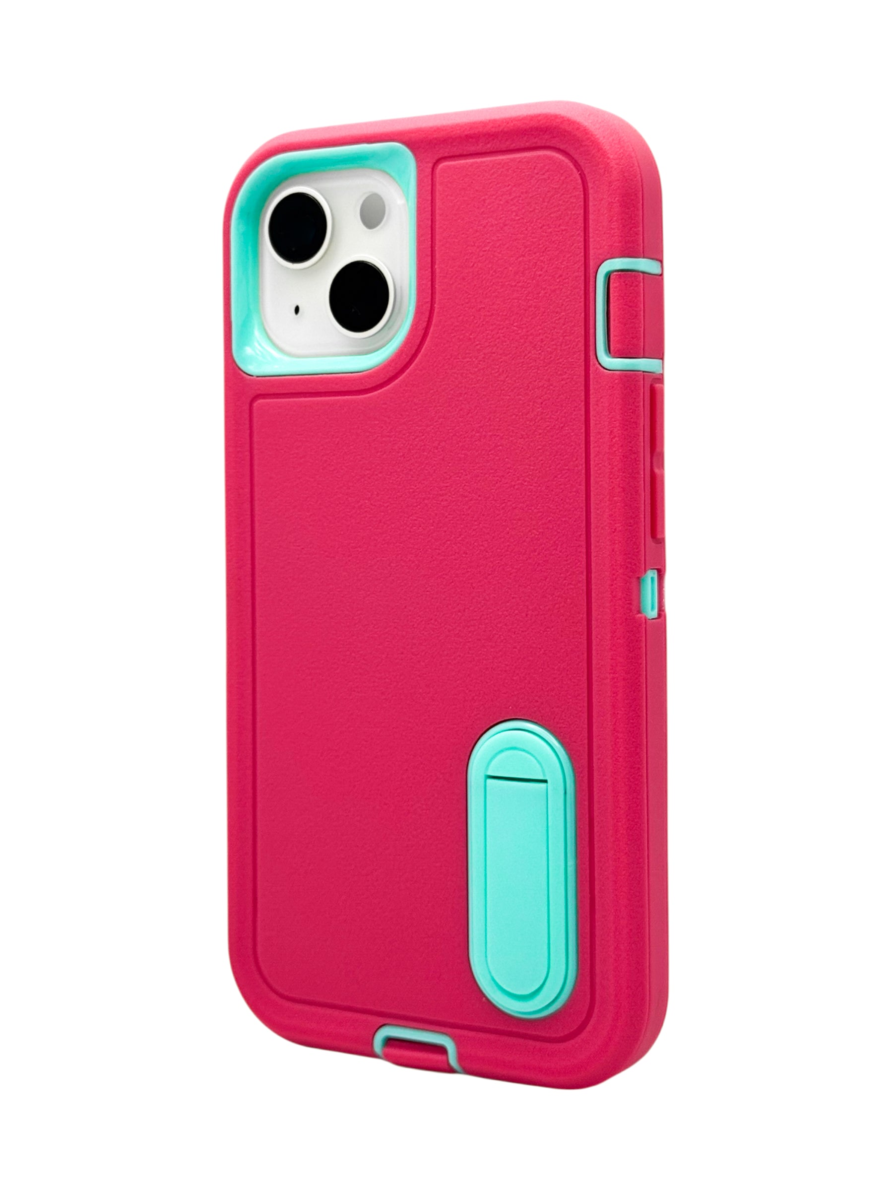 Funda para iPhone 14 normal (6.1) uso rudo extremo 3 en 1 con base de apoyo Rosa