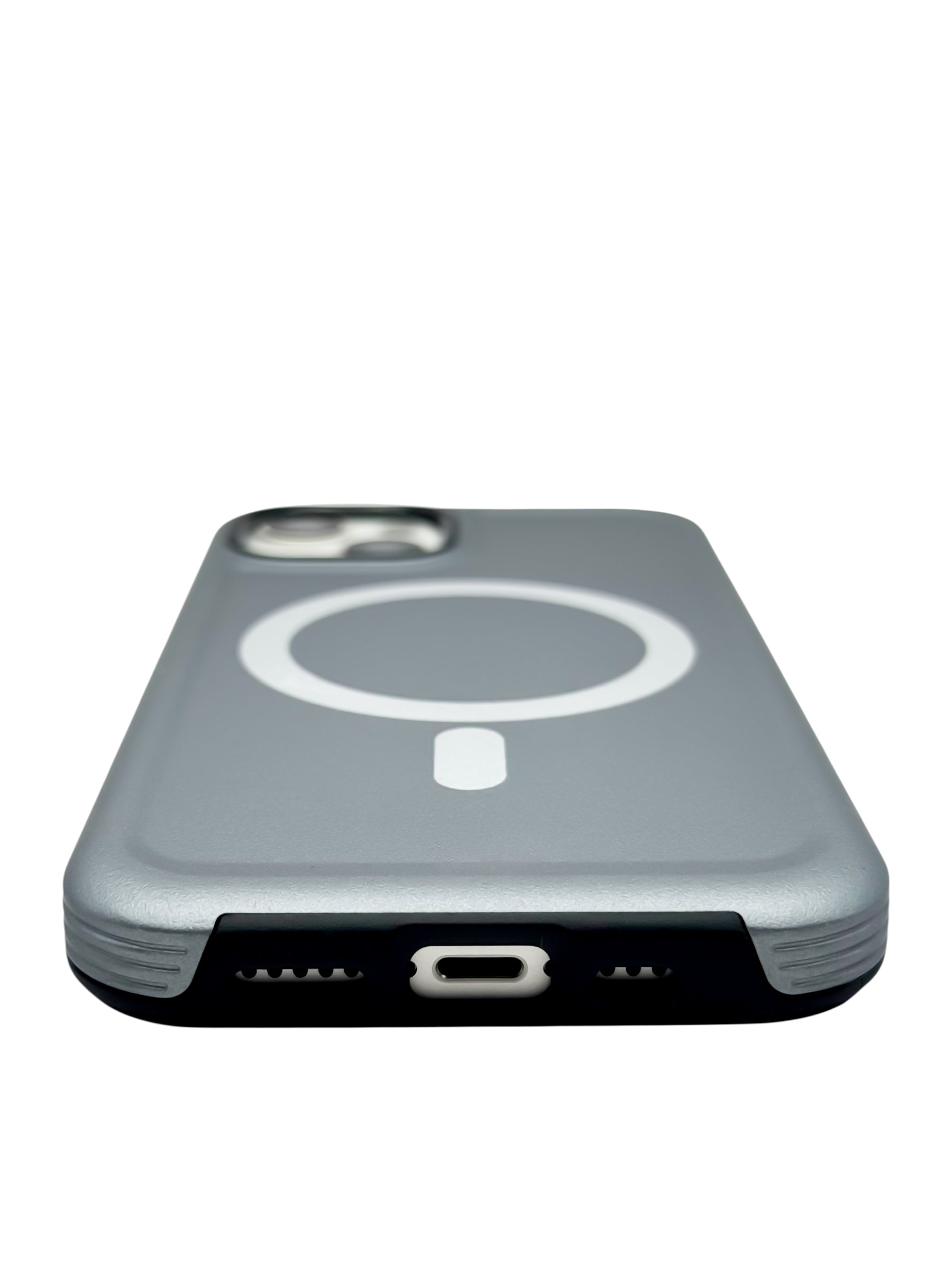 Funda para iPhone 13 normal (6.1) Rigida con aro magsafe textura suave plata