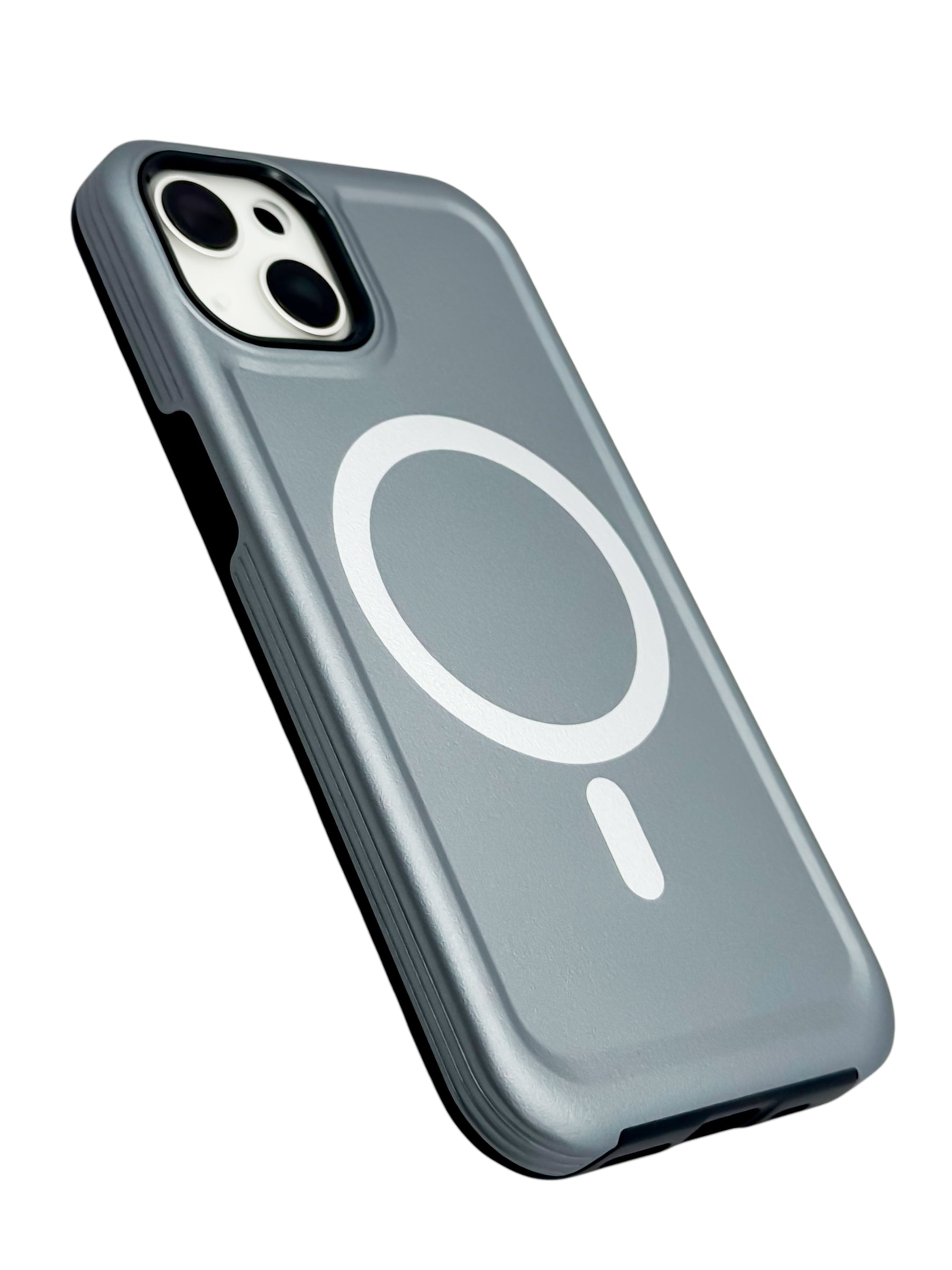 Funda para iPhone 13 normal (6.1) Rigida con aro magsafe textura suave plata