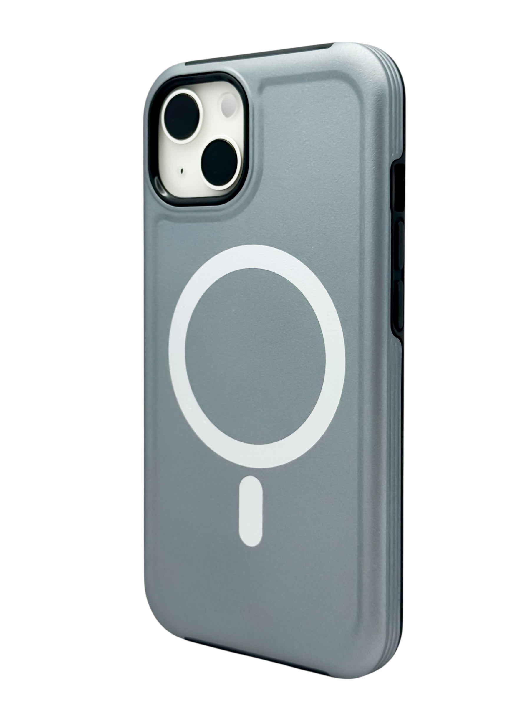 Funda para iPhone 13 normal (6.1) Rigida con aro magsafe textura suave plata