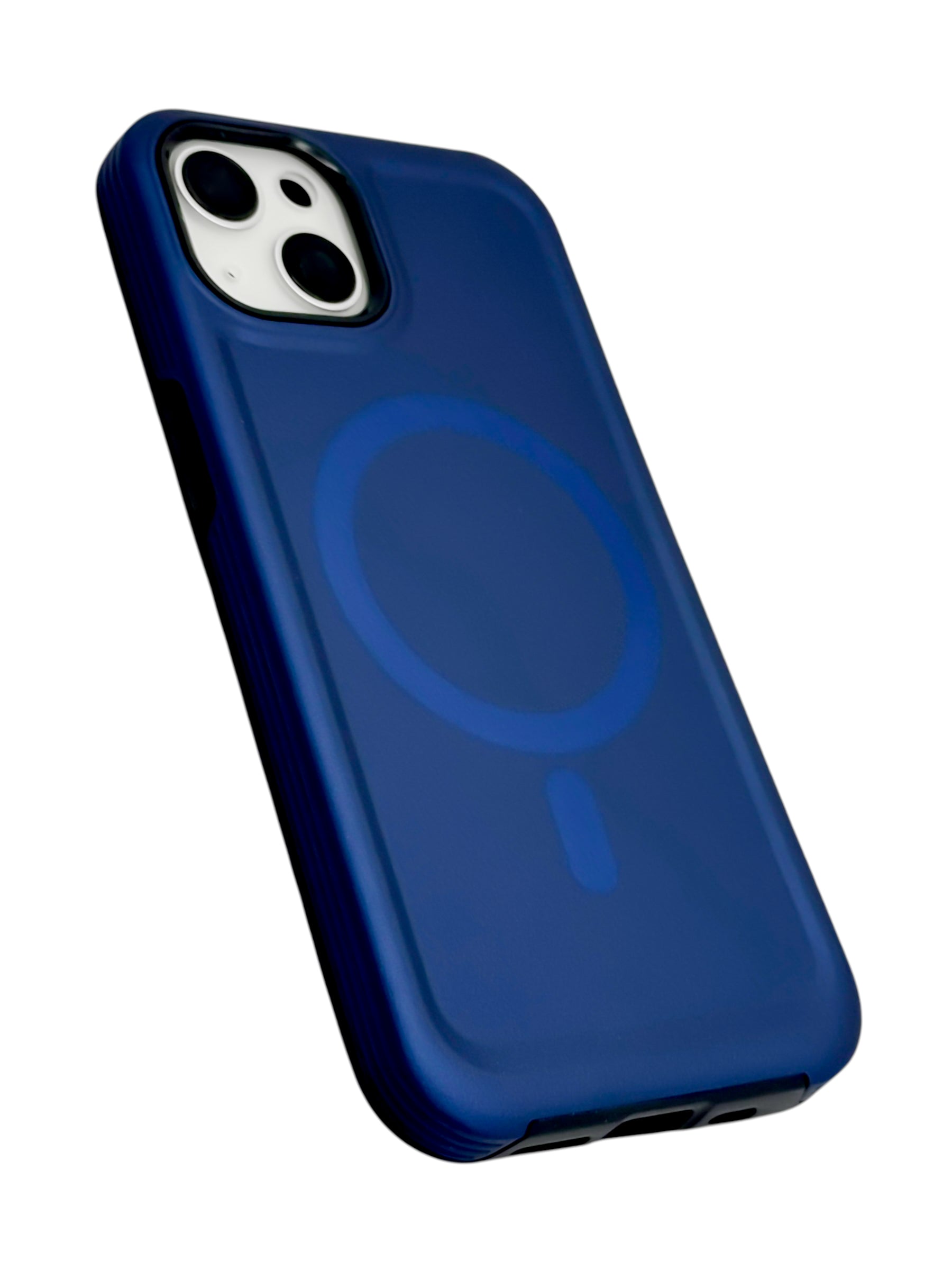 Funda para iPhone 13 normal (6.1) Rigida con aro magsafe textura suave azul