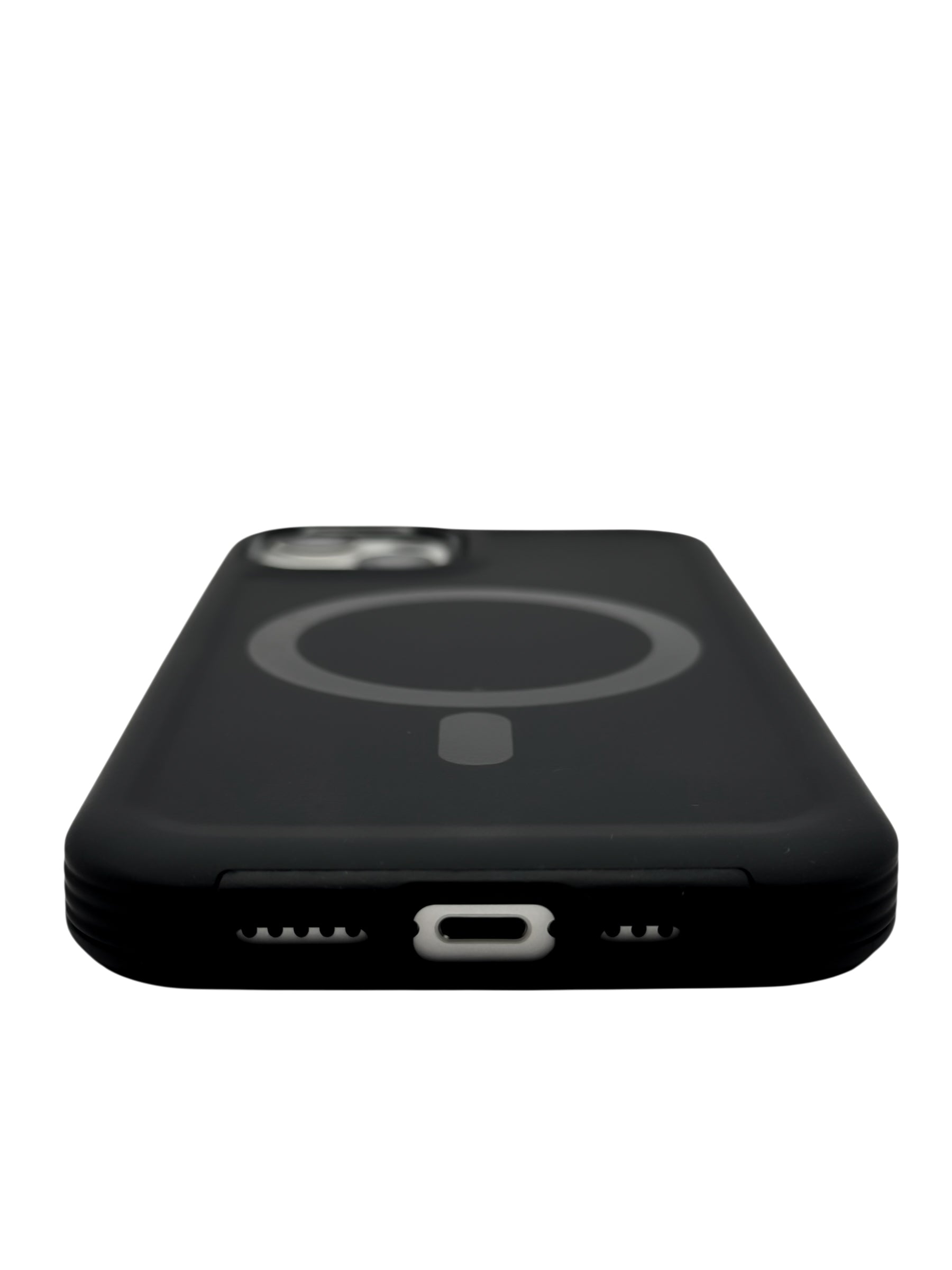 Funda para iPhone 15 normal (6.1) Rigida con aro magsafe textura suave negra