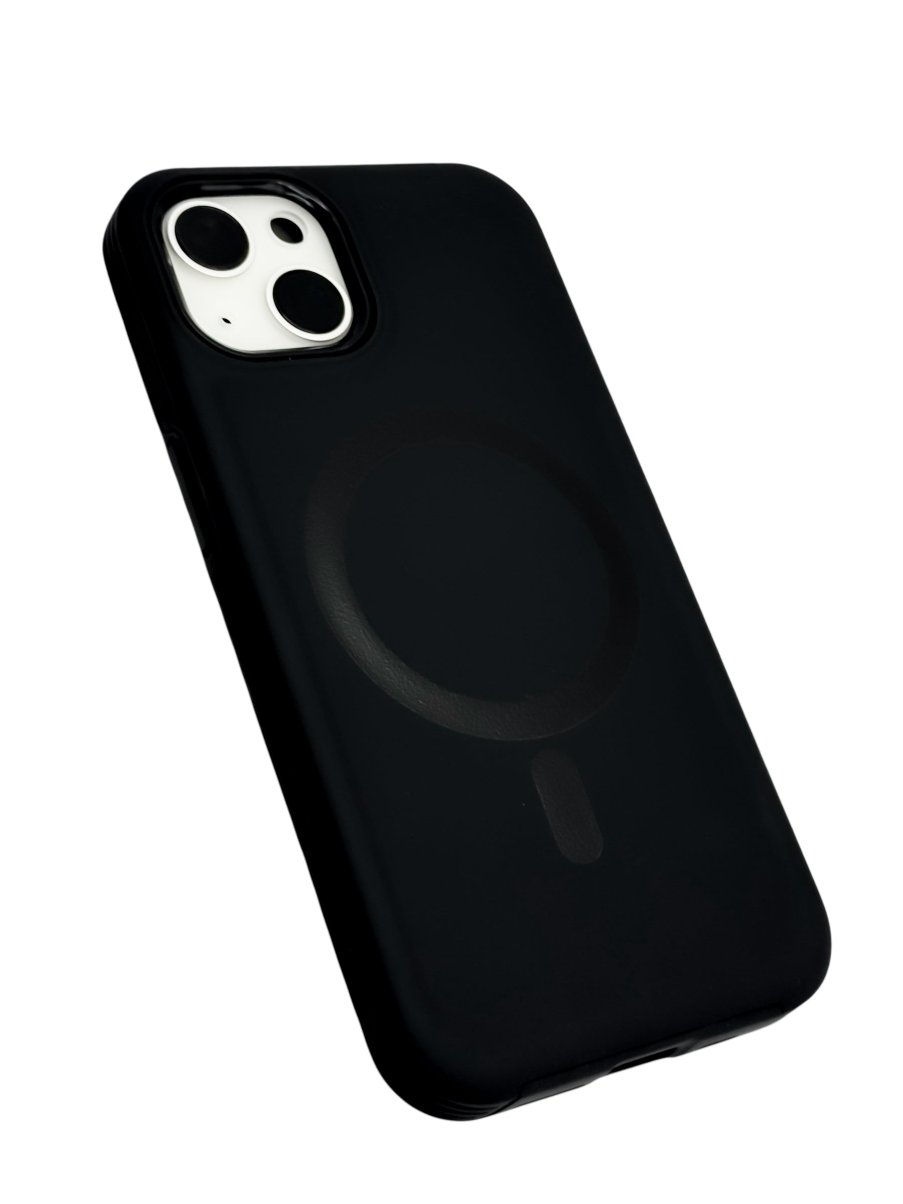 Funda para iPhone 15 normal (6.1) Rigida con aro magsafe textura suave negra