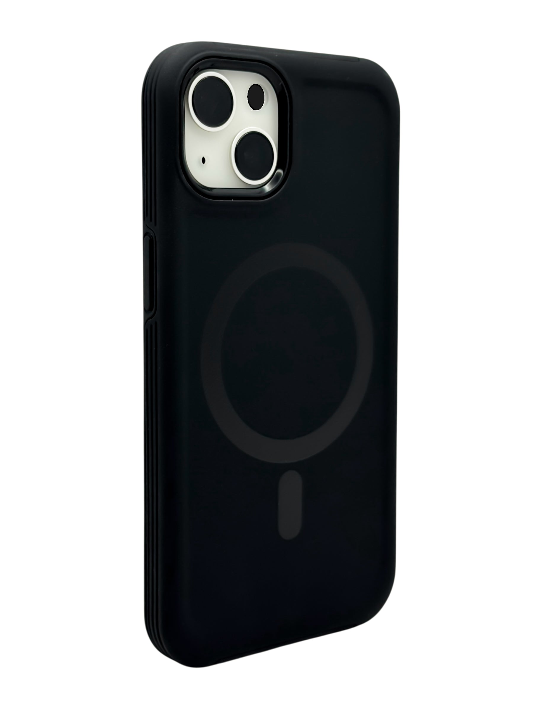 Funda para iPhone 15 normal (6.1) Rigida con aro magsafe textura suave negra