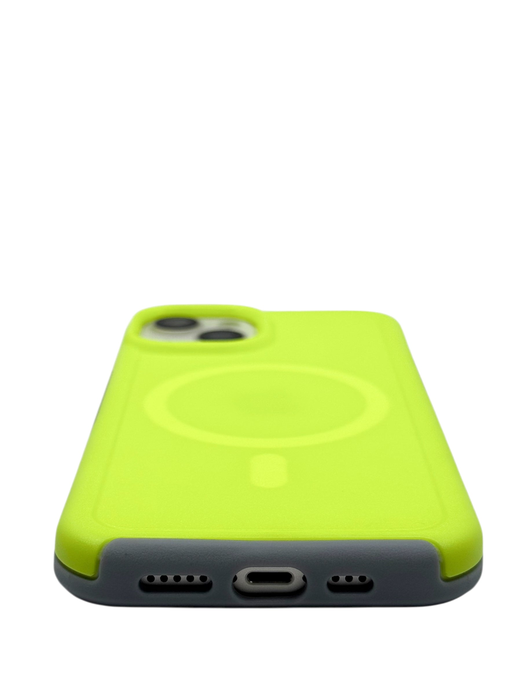 Funda para iPhone 15 normal (6.1) Rigida con aro magsafe amarillo neon