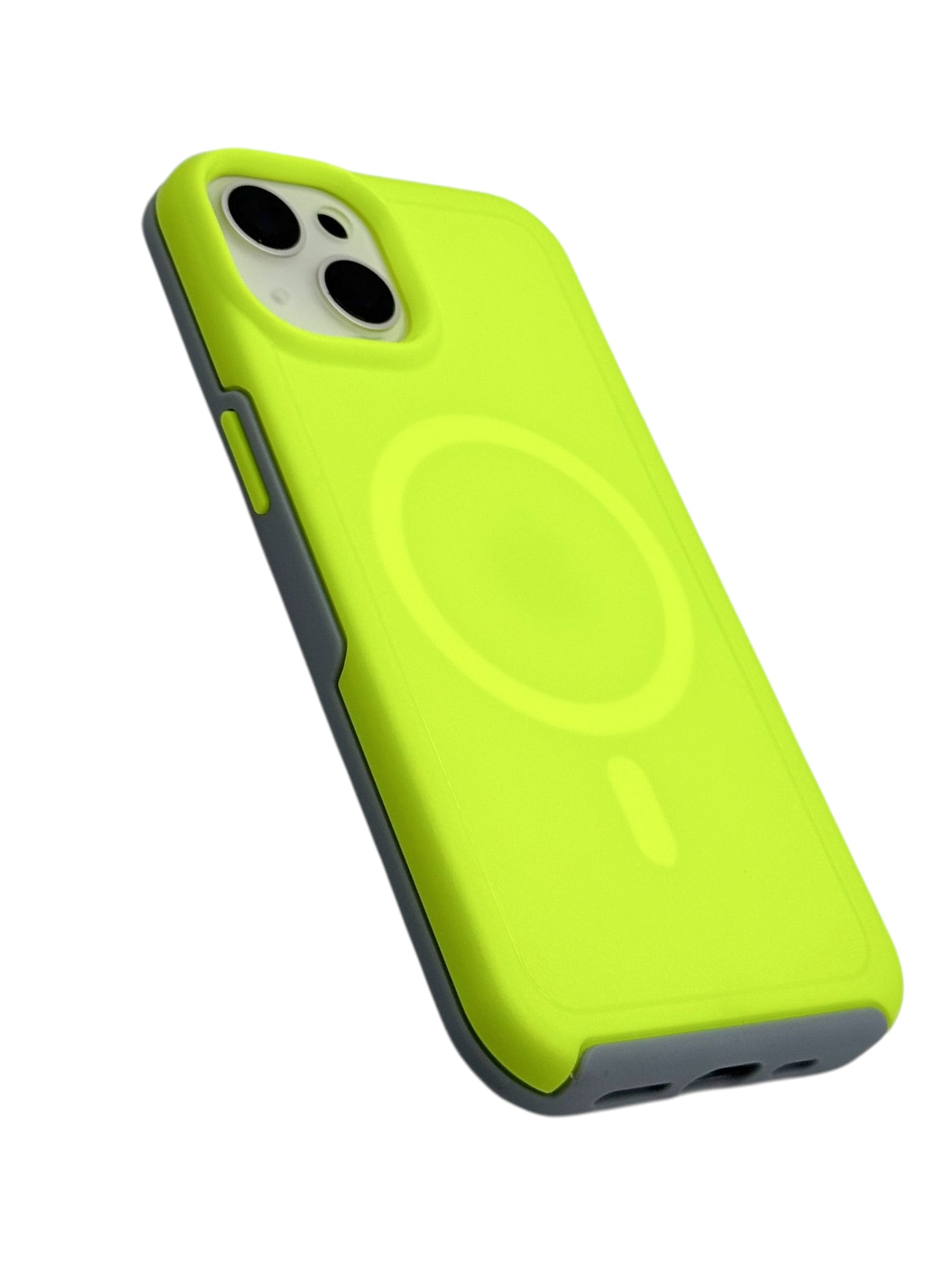 Funda para iPhone 15 normal (6.1) Rigida con aro magsafe amarillo neon