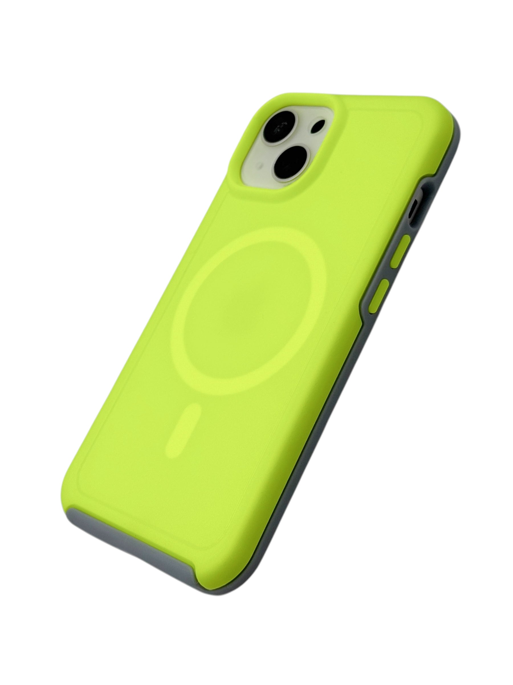 Funda para iPhone 15 normal (6.1) Rigida con aro magsafe amarillo neon