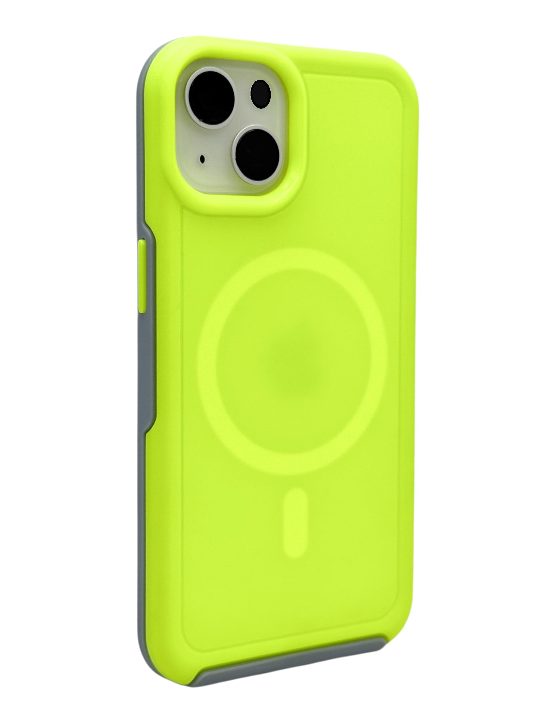 Funda para iPhone 15 normal (6.1) Rigida con aro magsafe amarillo neon