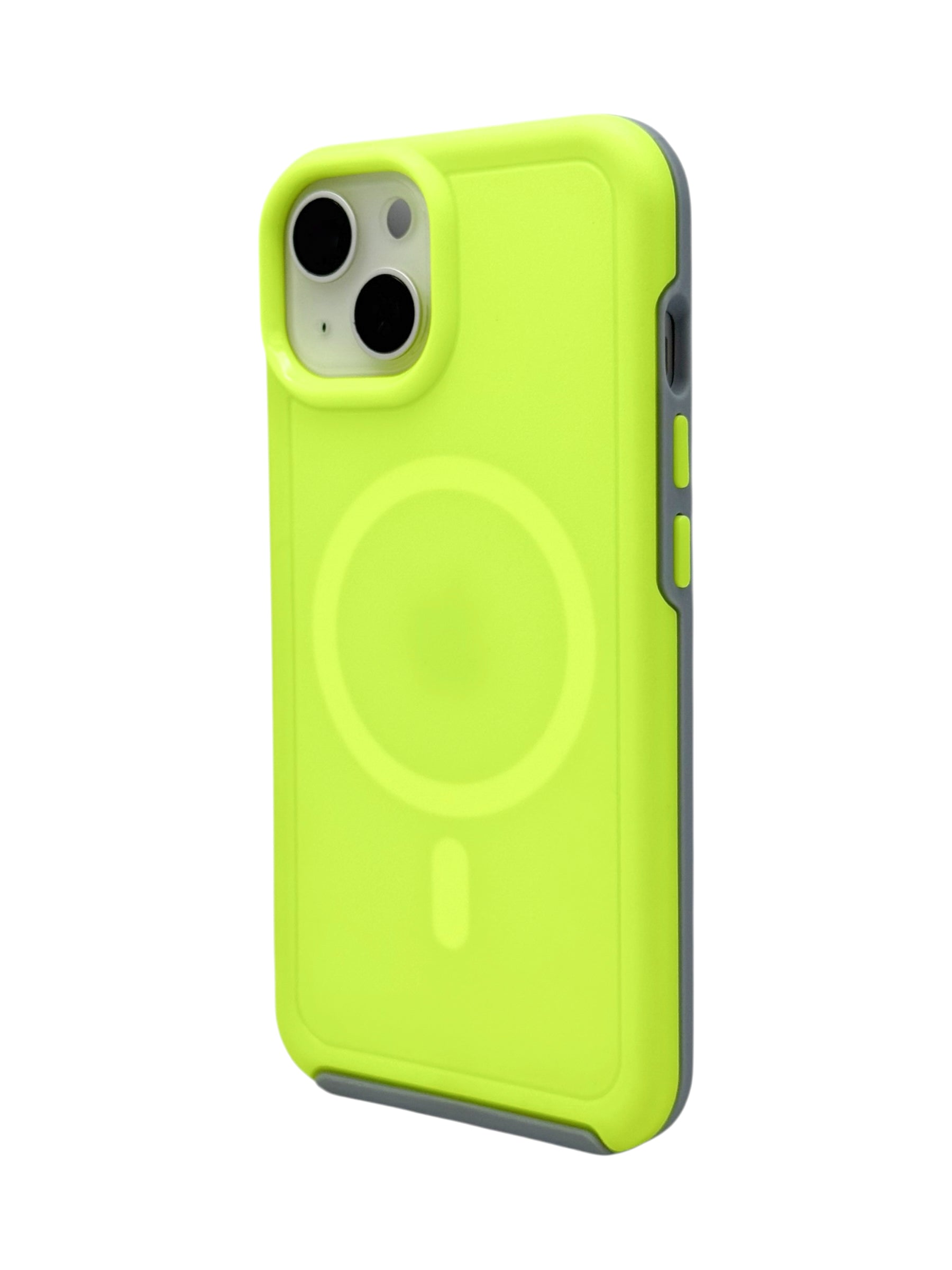Funda para iPhone 15 normal (6.1) Rigida con aro magsafe amarillo neon