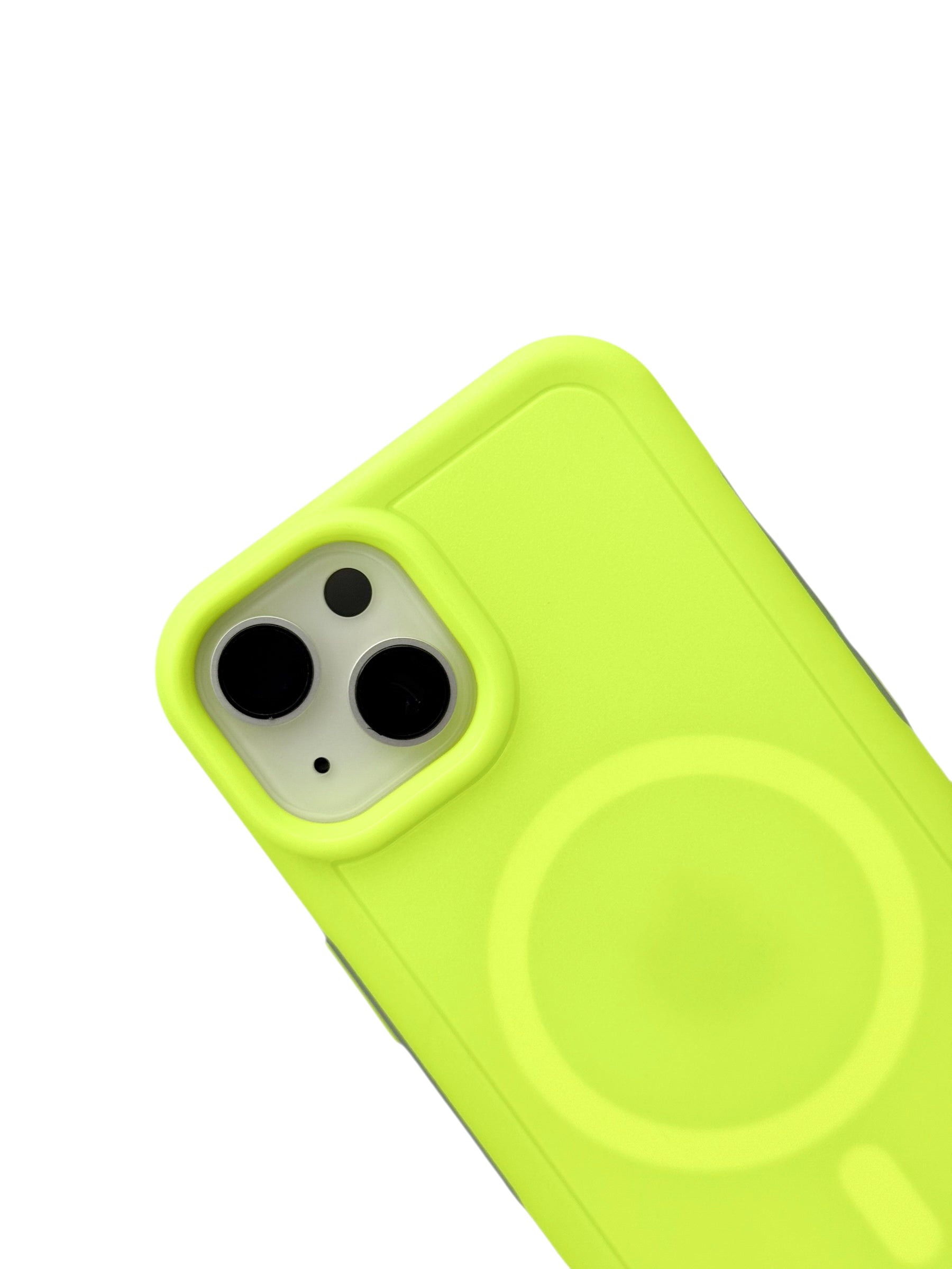 Funda para iPhone 15 normal (6.1) Rigida con aro magsafe amarillo neon