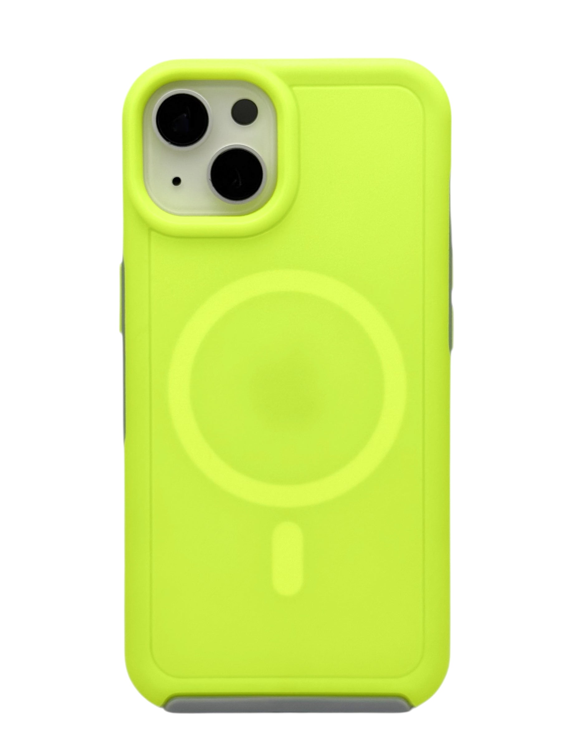 Funda para iPhone 15 normal (6.1) Rigida con aro magsafe amarillo neon