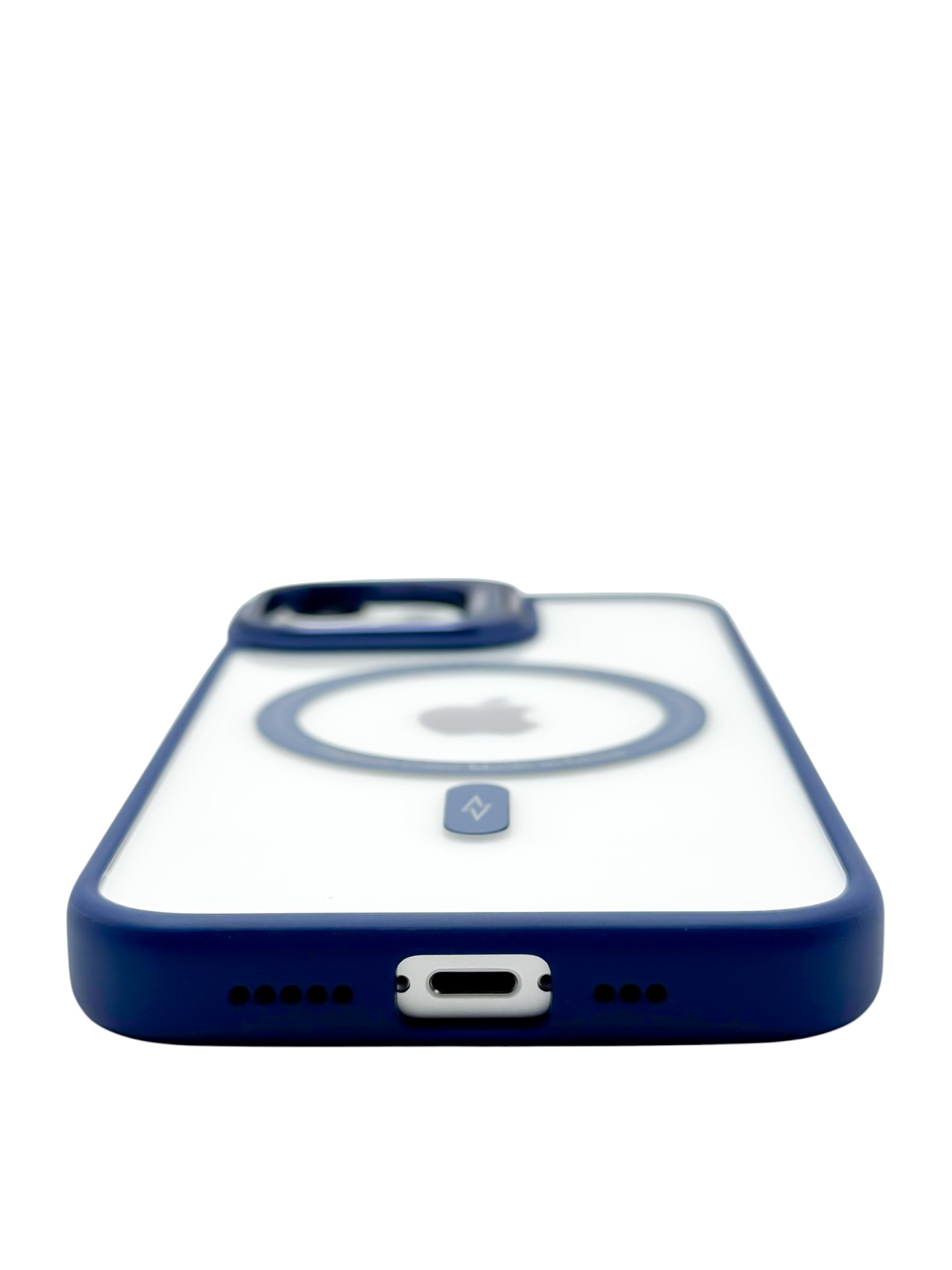 Funda para iPhone 15 normal (6.1) transparente con magsafe y base en camara azul