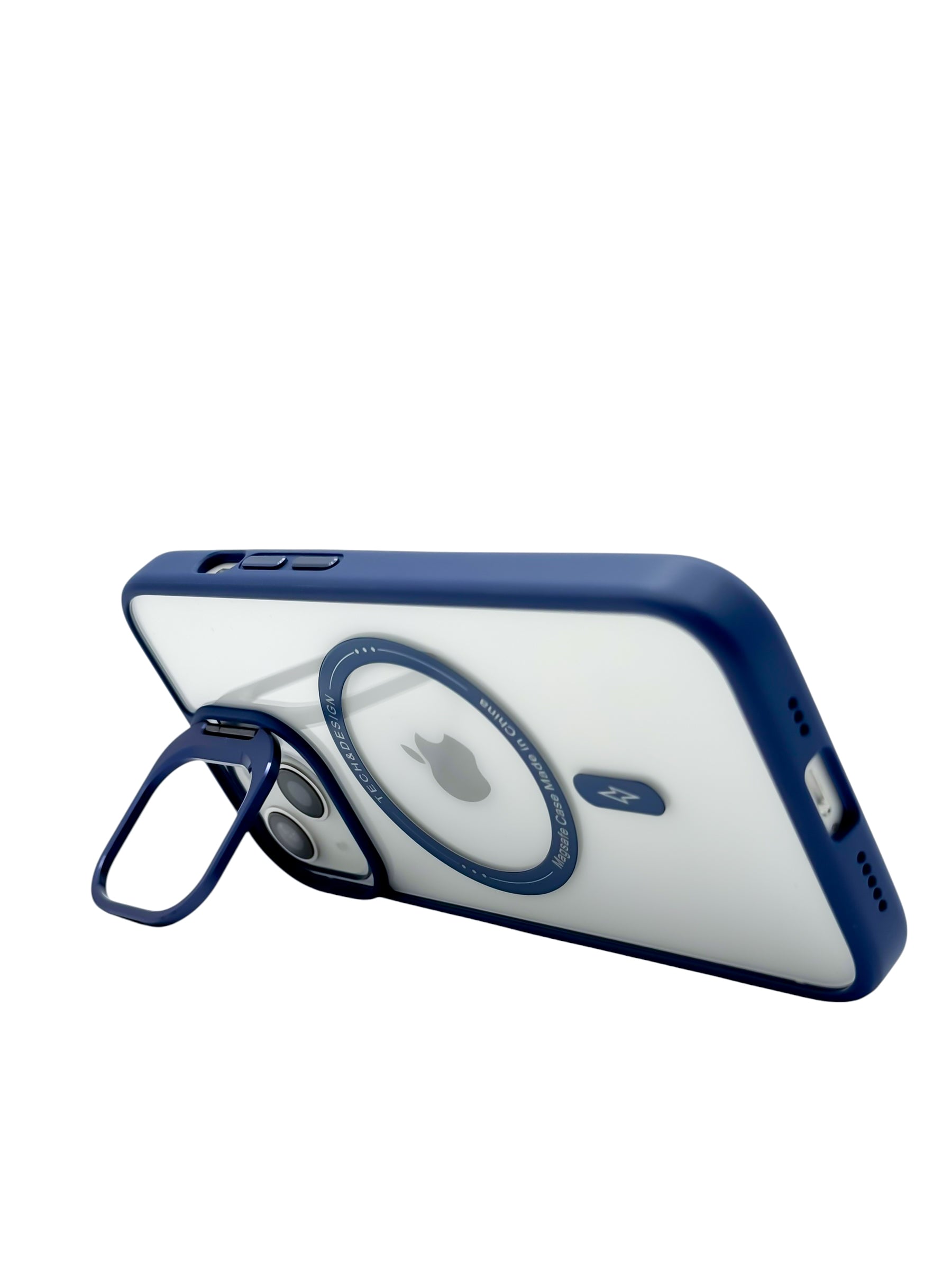 Funda para iPhone 15 normal (6.1) transparente con magsafe y base en camara azul