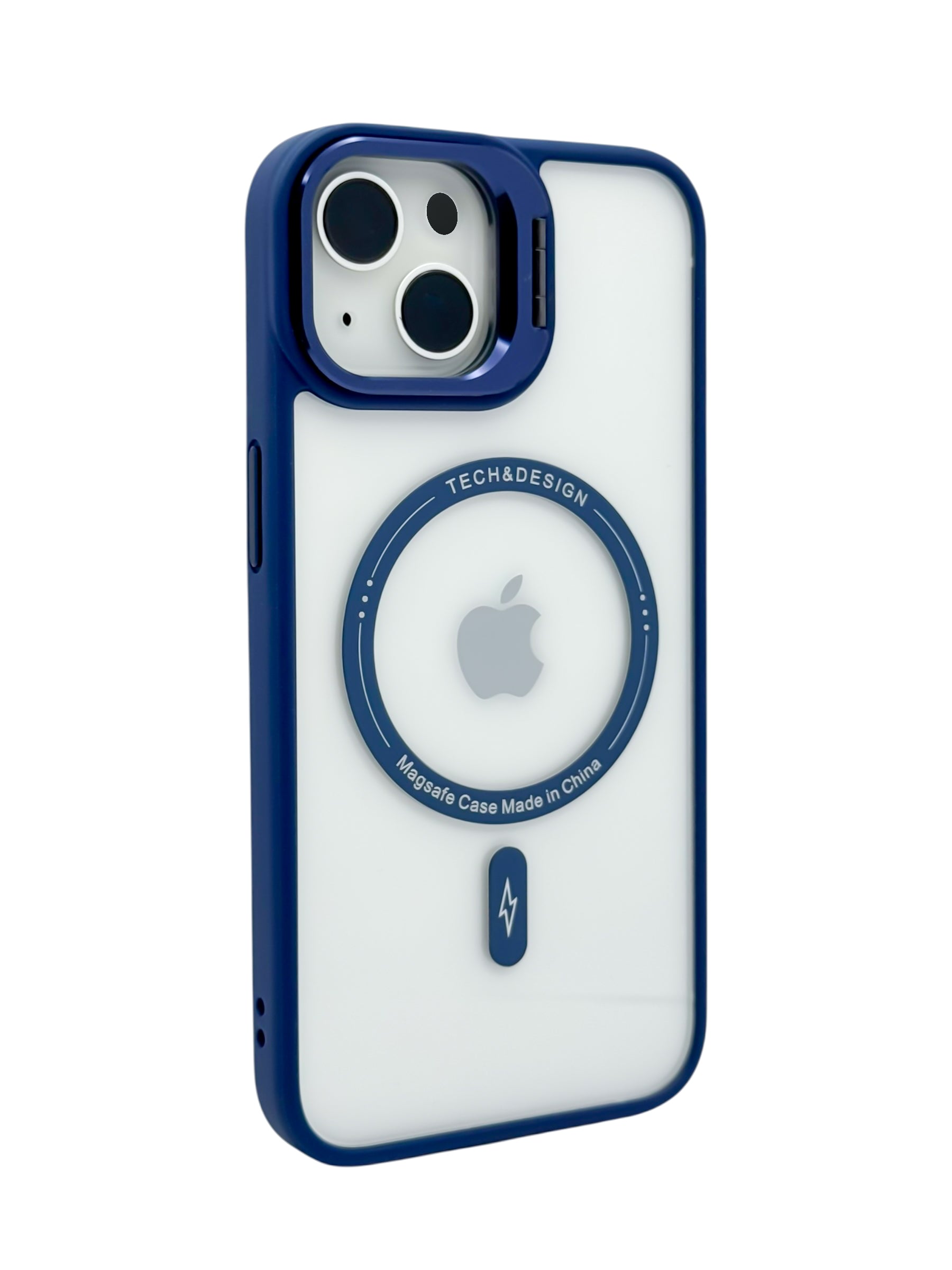 Funda para iPhone 15 normal (6.1) transparente con magsafe y base en camara azul