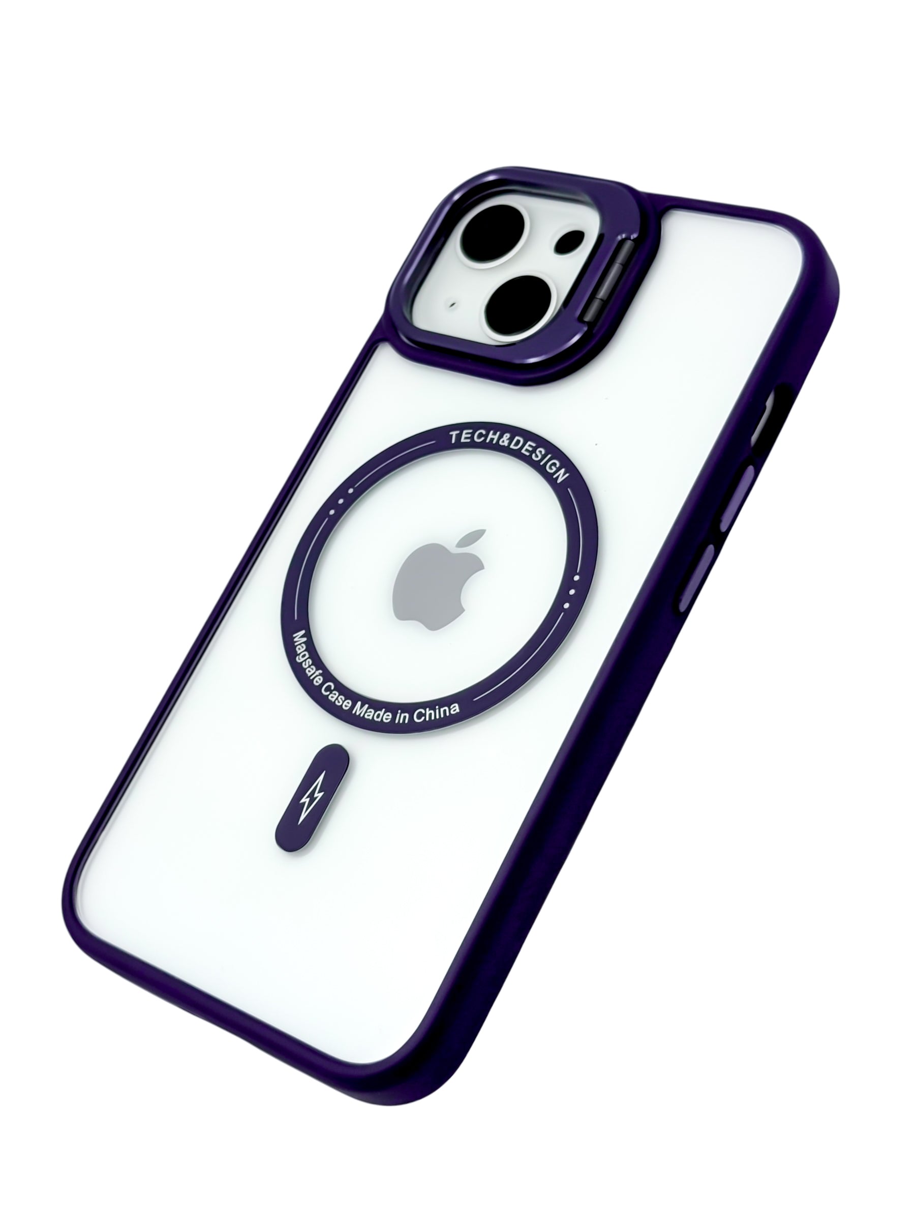 Funda para iPhone 13 normal (6.1) transparente con magsafe y base en camara Morado