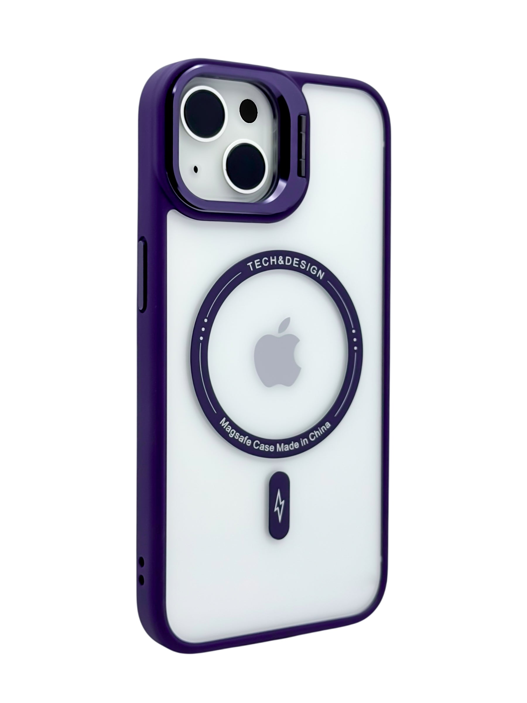 Funda para iPhone 13 normal (6.1) transparente con magsafe y base en camara Morado