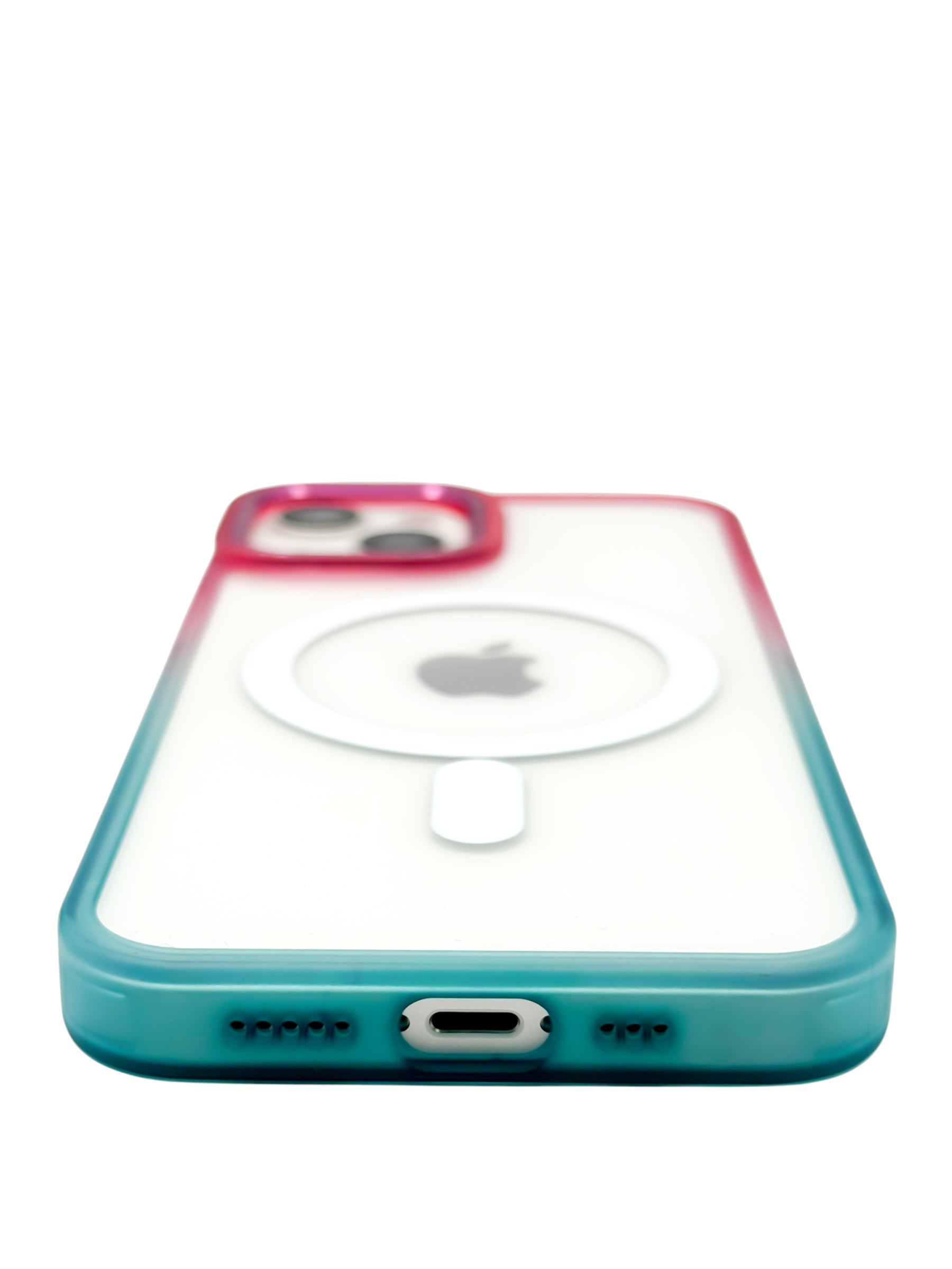 Funda Para iPhone 15 normal (6.1) Rigida transparente bicolor Compatible Con Magsafe Color Rosa con Azul