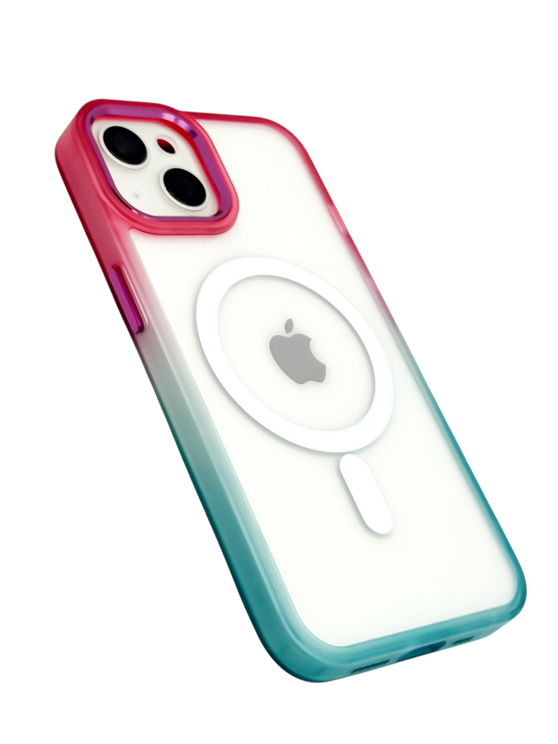 Funda Para iPhone 15 normal (6.1) Rigida transparente bicolor Compatible Con Magsafe Color Rosa con Azul