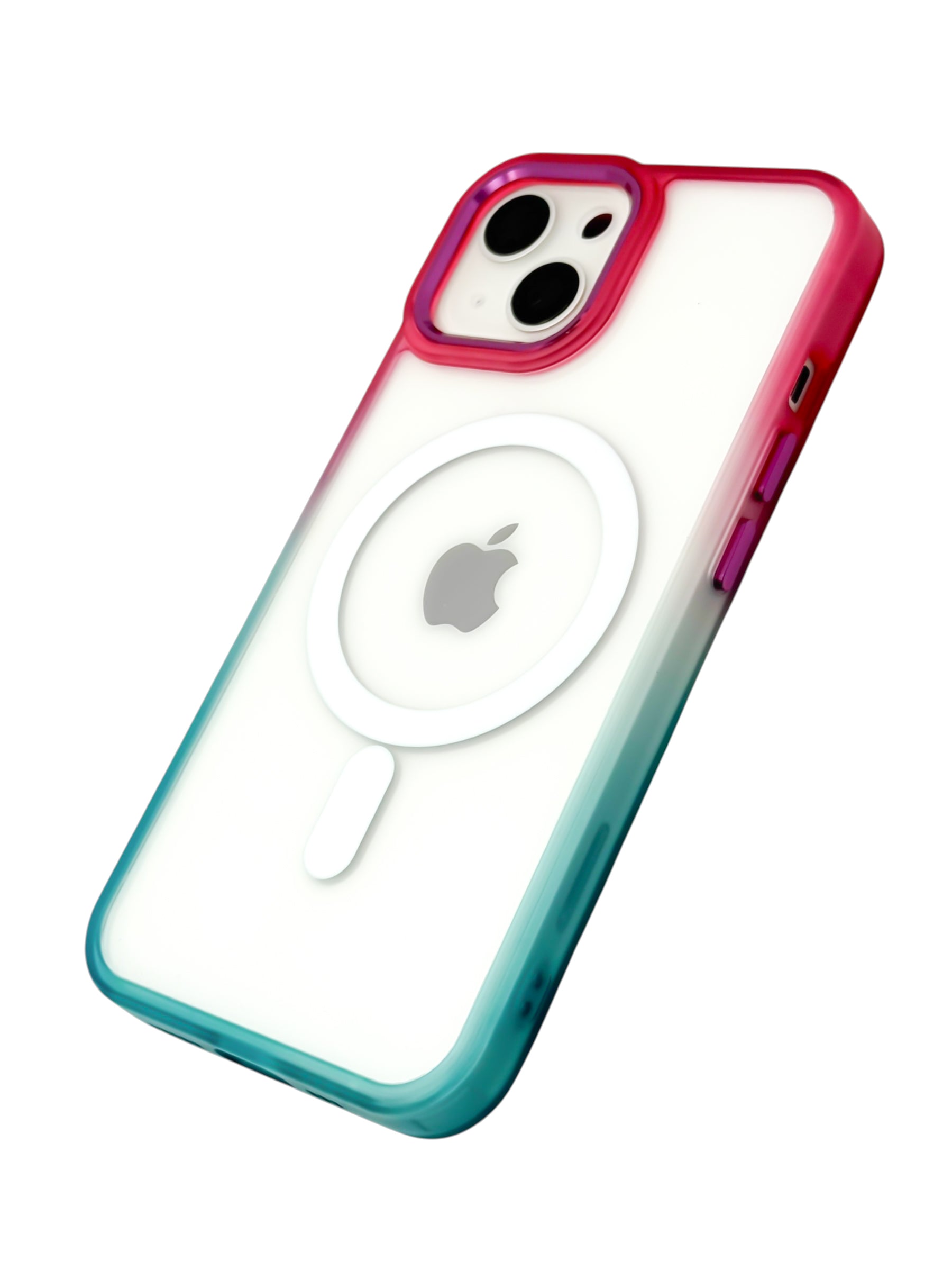 Funda Para iPhone 15 normal (6.1) Rigida transparente bicolor Compatible Con Magsafe Color Rosa con Azul