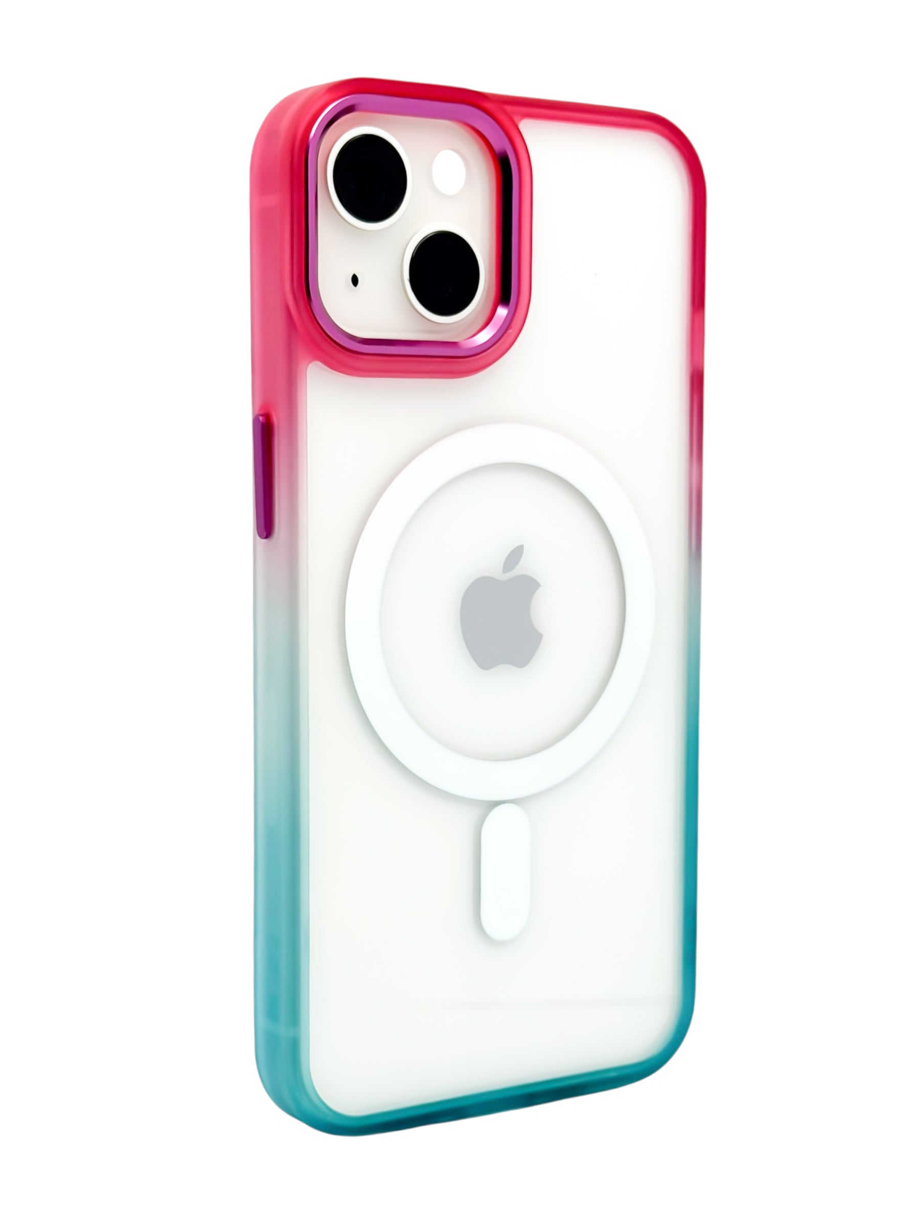 Funda Para iPhone 15 normal (6.1) Rigida transparente bicolor Compatible Con Magsafe Color Rosa con Azul
