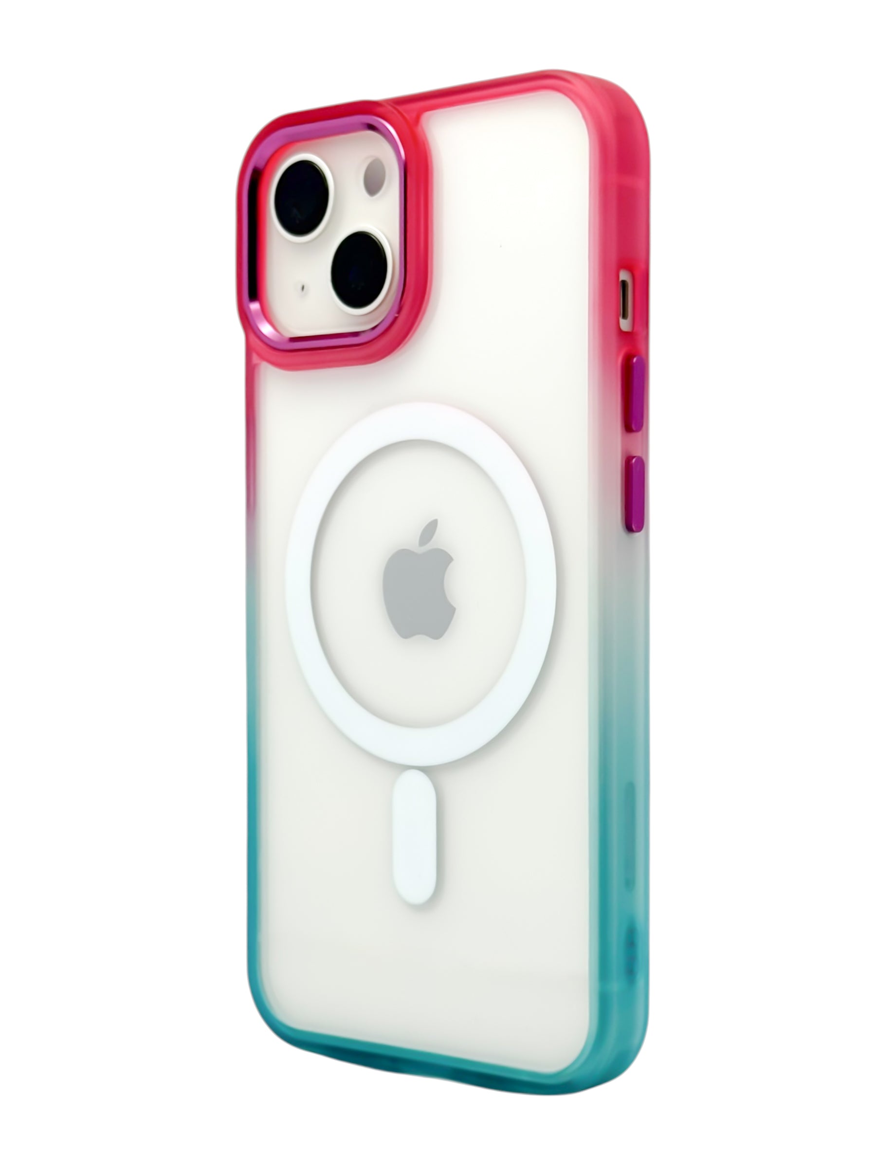Funda Para iPhone 15 normal (6.1) Rigida transparente bicolor Compatible Con Magsafe Color Rosa con Azul