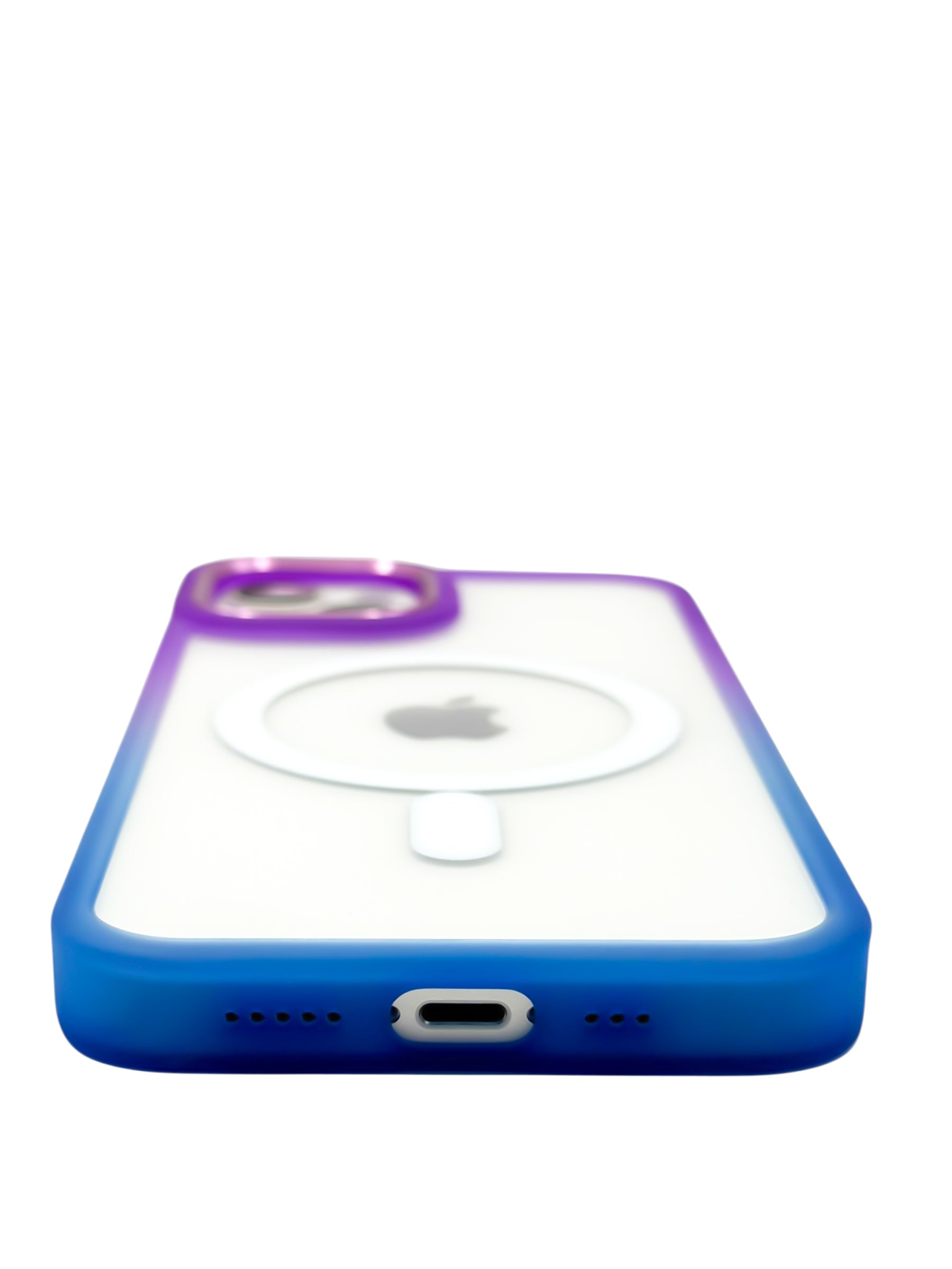 Funda Para iPhone 15 normal (6.1) Rigida transparente bicolor Compatible Con Magsafe Color morado con azul