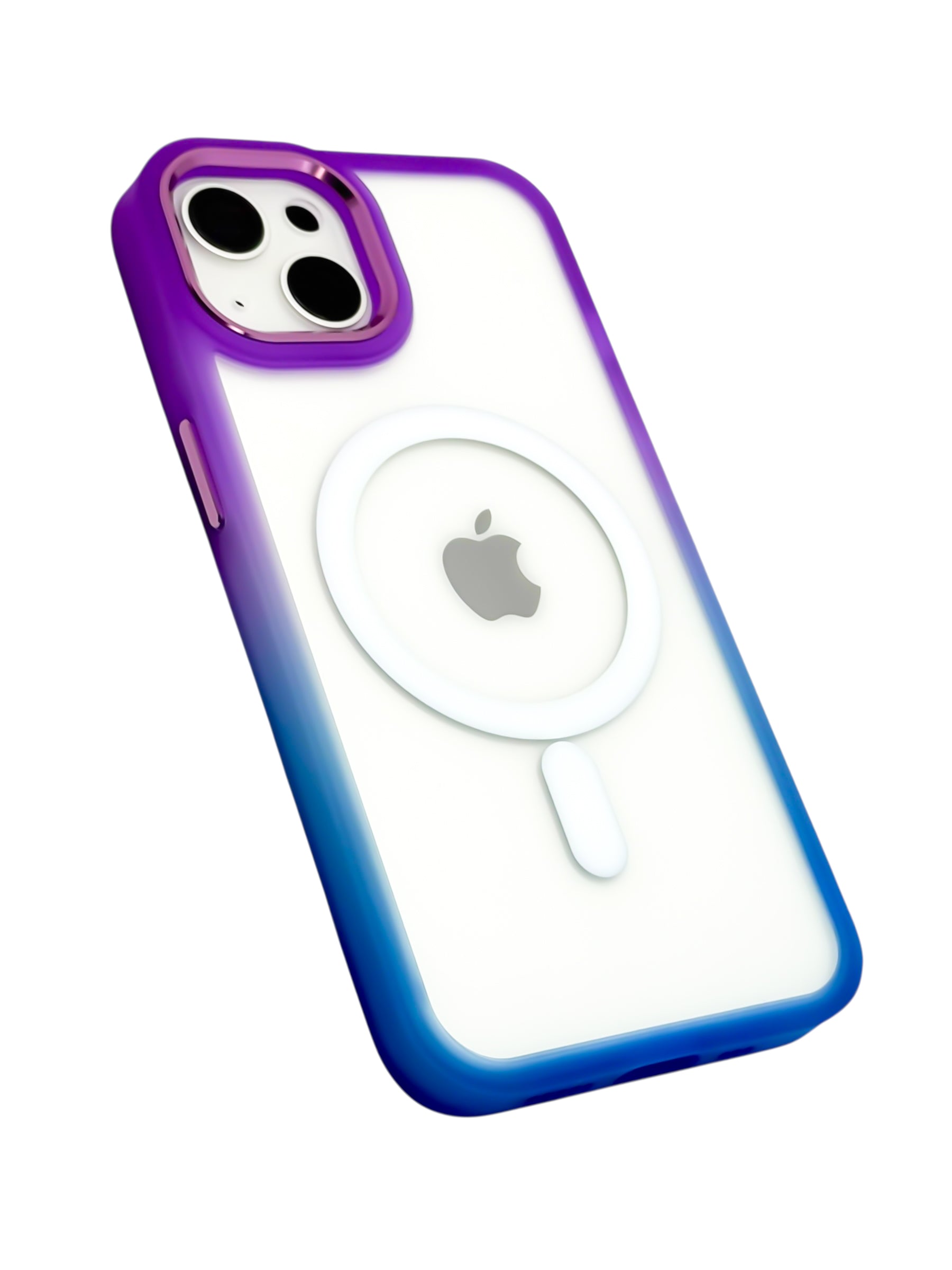 Funda Para iPhone 15 normal (6.1) Rigida transparente bicolor Compatible Con Magsafe Color morado con azul