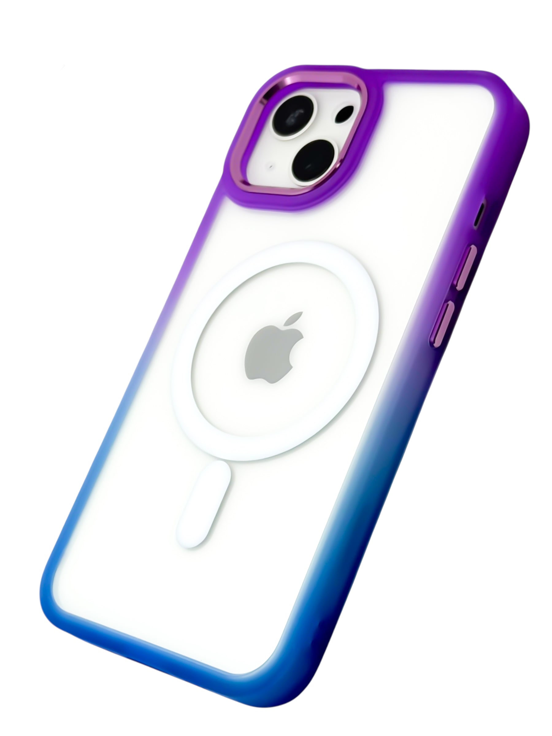 Funda Para iPhone 15 normal (6.1) Rigida transparente bicolor Compatible Con Magsafe Color morado con azul