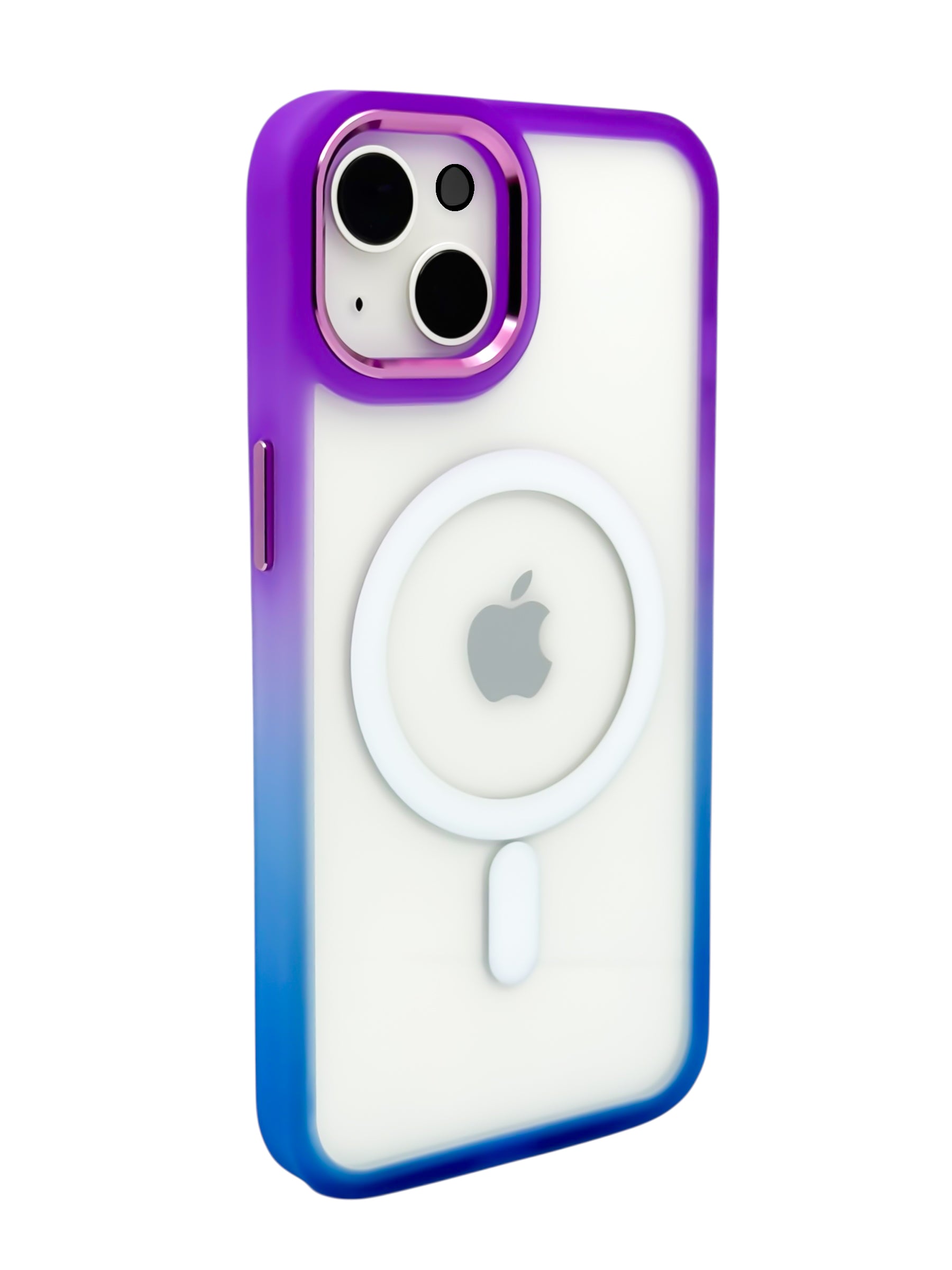 Funda Para iPhone 15 normal (6.1) Rigida transparente bicolor Compatible Con Magsafe Color morado con azul