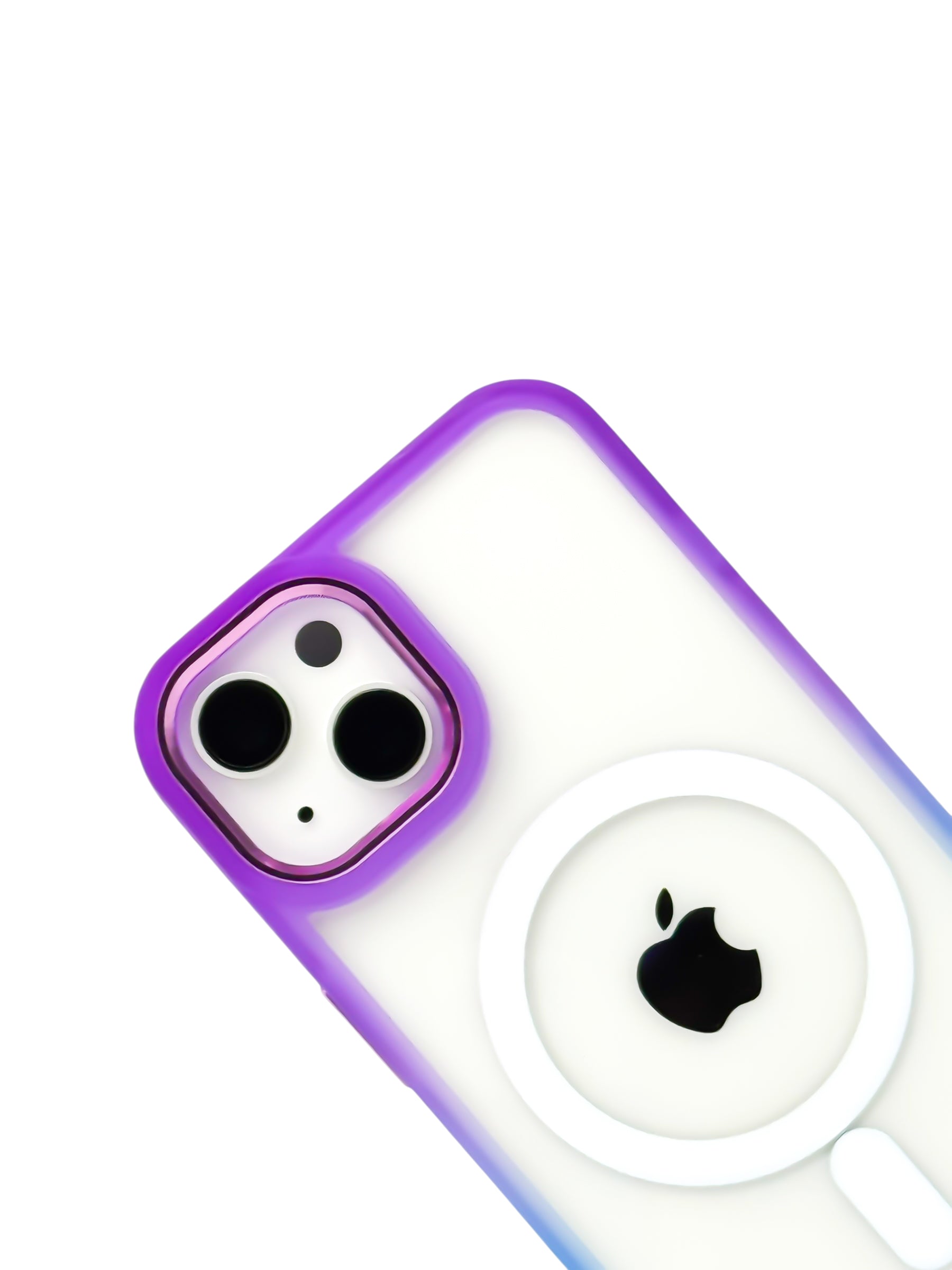 Funda Para iPhone 15 normal (6.1) Rigida transparente bicolor Compatible Con Magsafe Color morado con azul