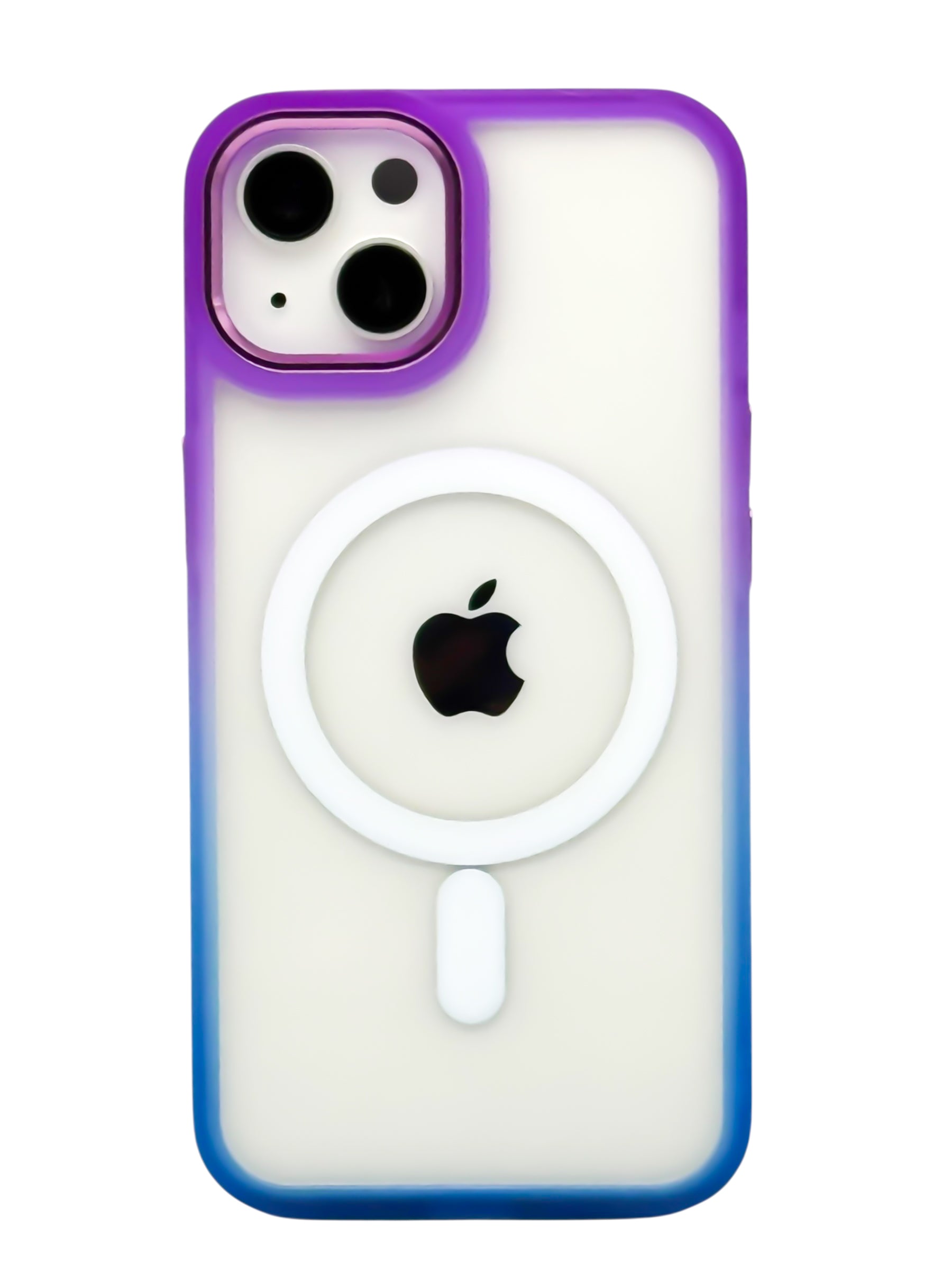Funda Para iPhone 15 normal (6.1) Rigida transparente bicolor Compatible Con Magsafe Color morado con azul