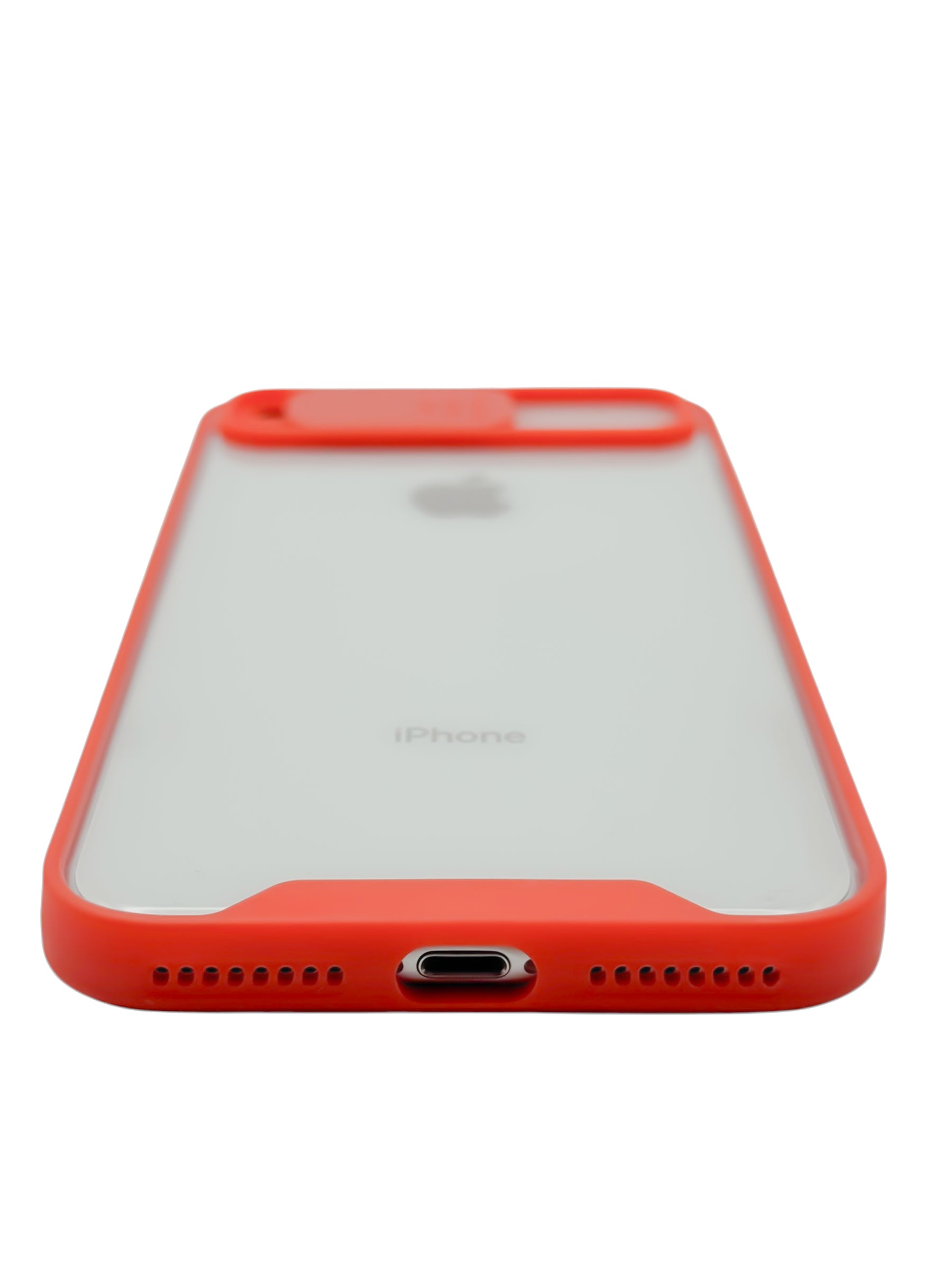 Funda transparente con protector en camara deslizable para iPhone 8 Plus / 7 Plus color Rojo