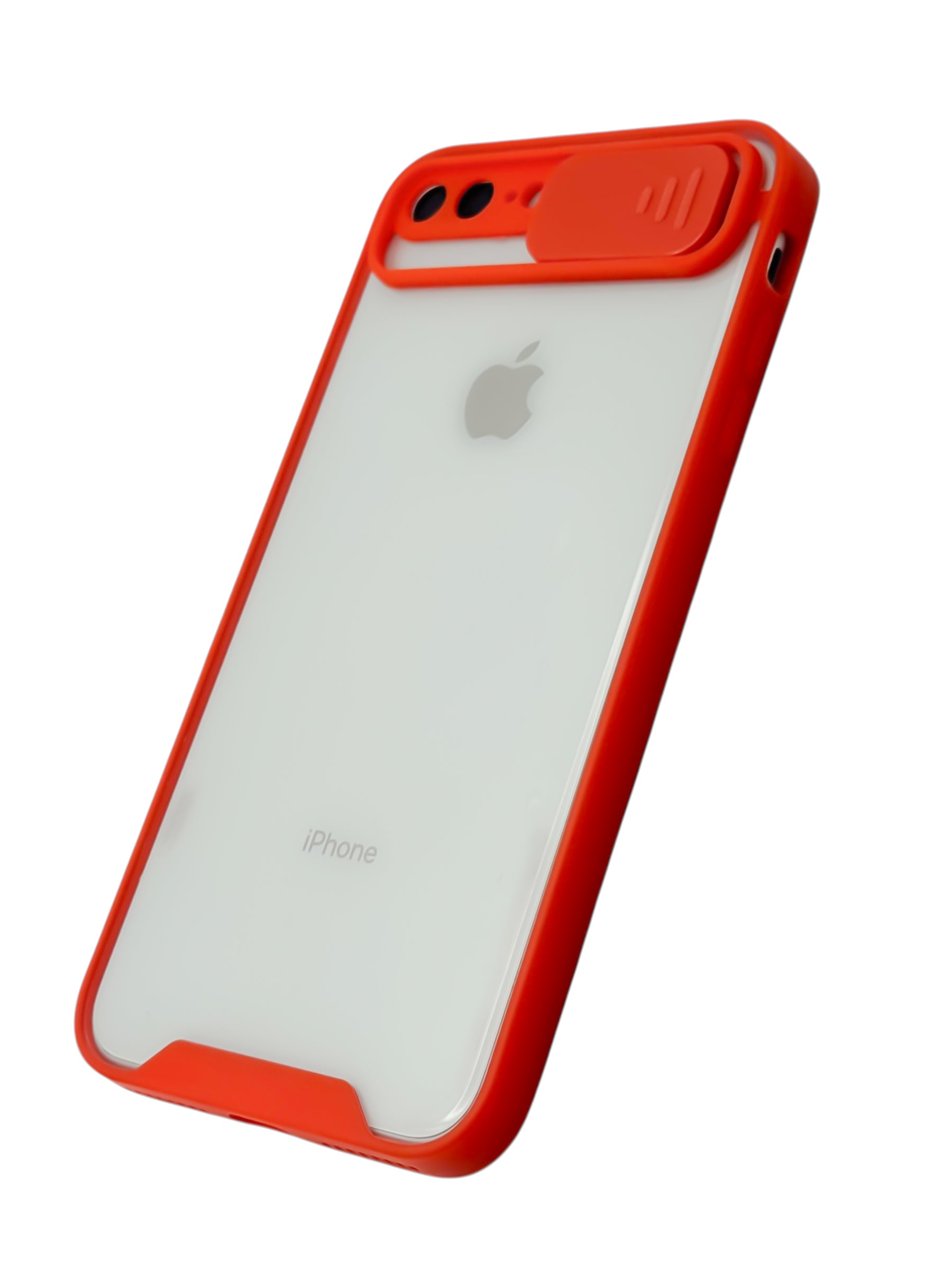 Funda transparente con protector en camara deslizable para iPhone 8 Plus / 7 Plus color Rojo
