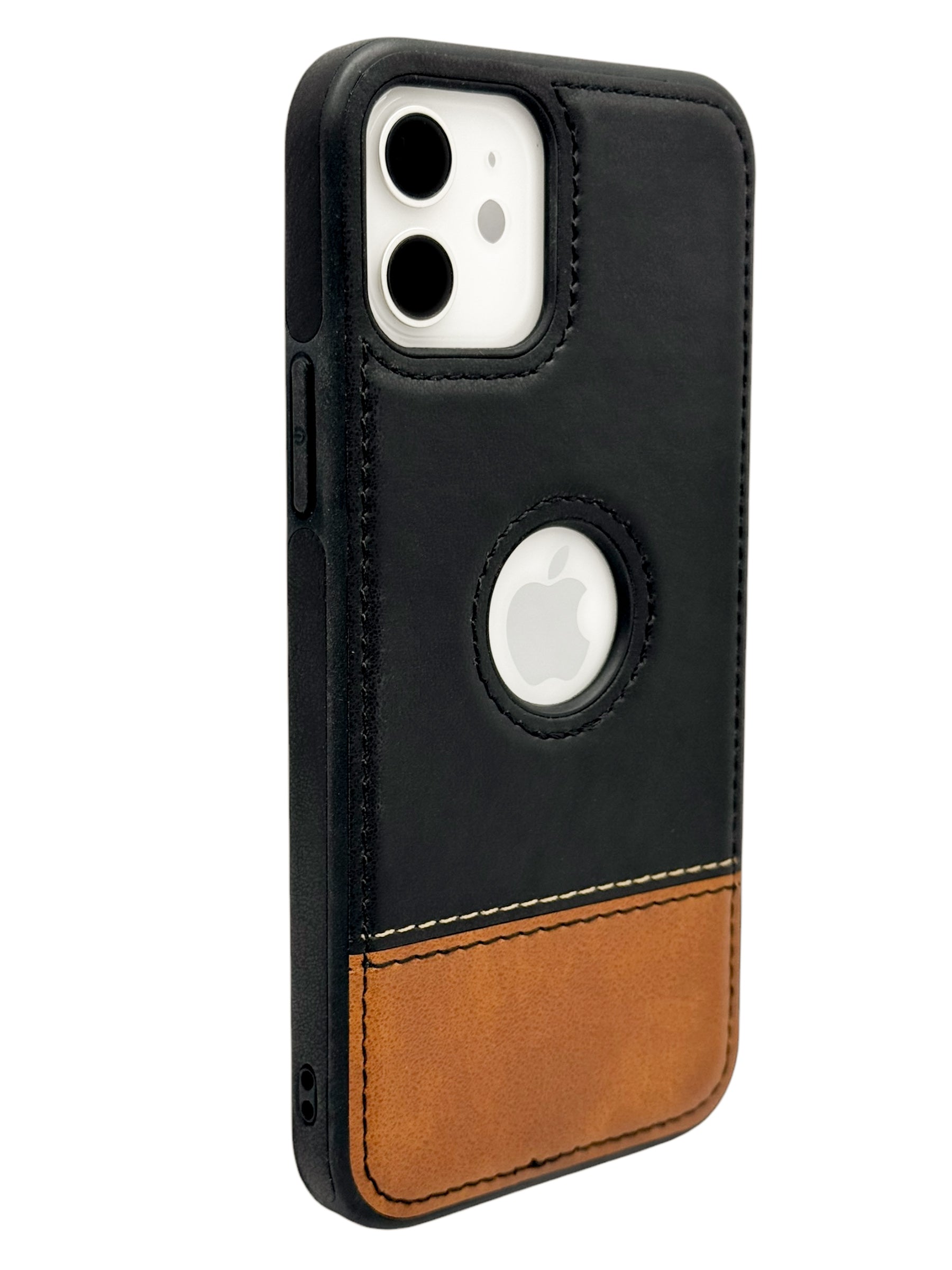 Funda Para iPhone 12 (6.1) Y 12 Pro (6.1) diseño piel bicolor color negro con café