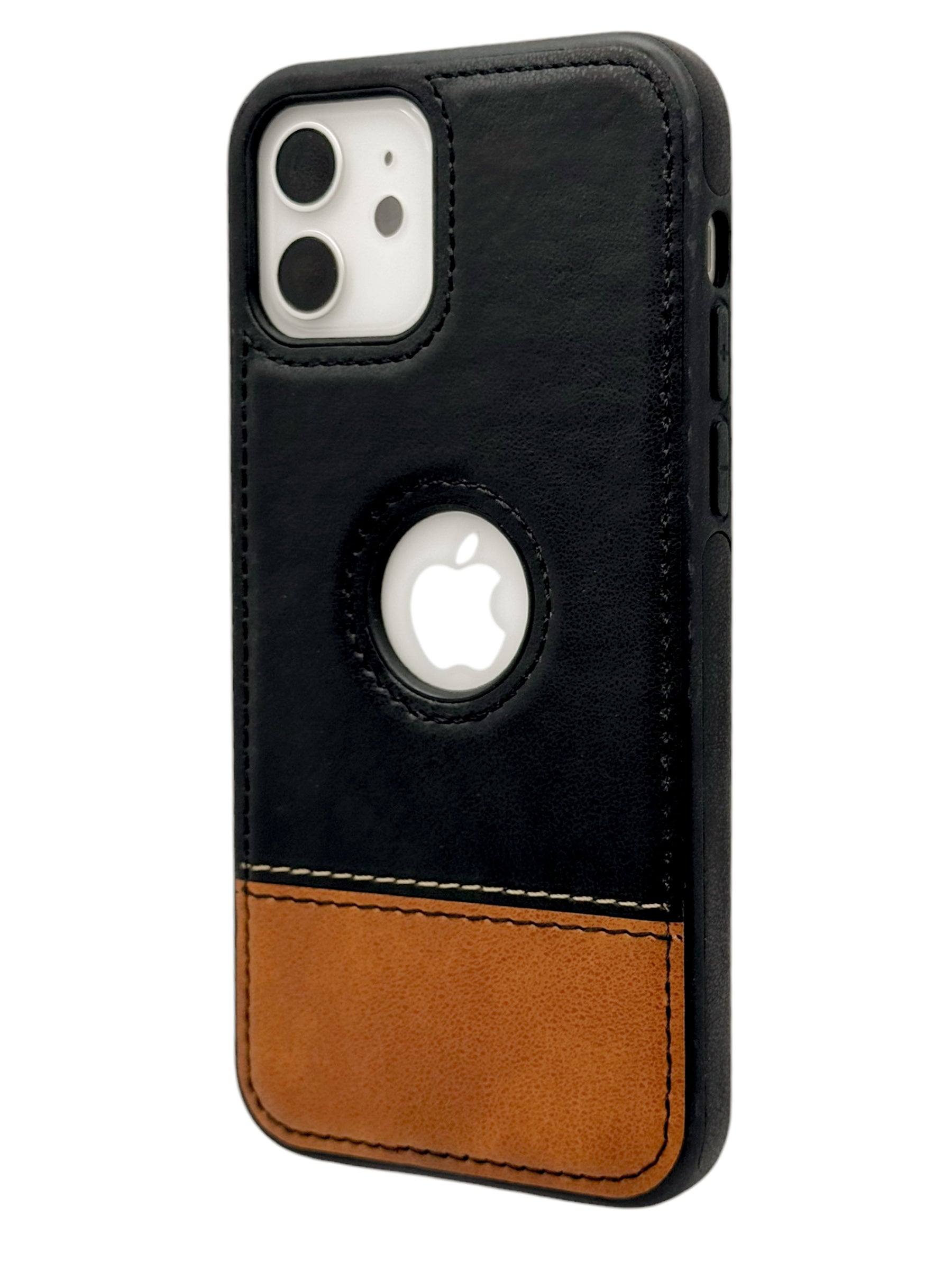 Funda Para iPhone 12 (6.1) Y 12 Pro (6.1) diseño piel bicolor color negro con café